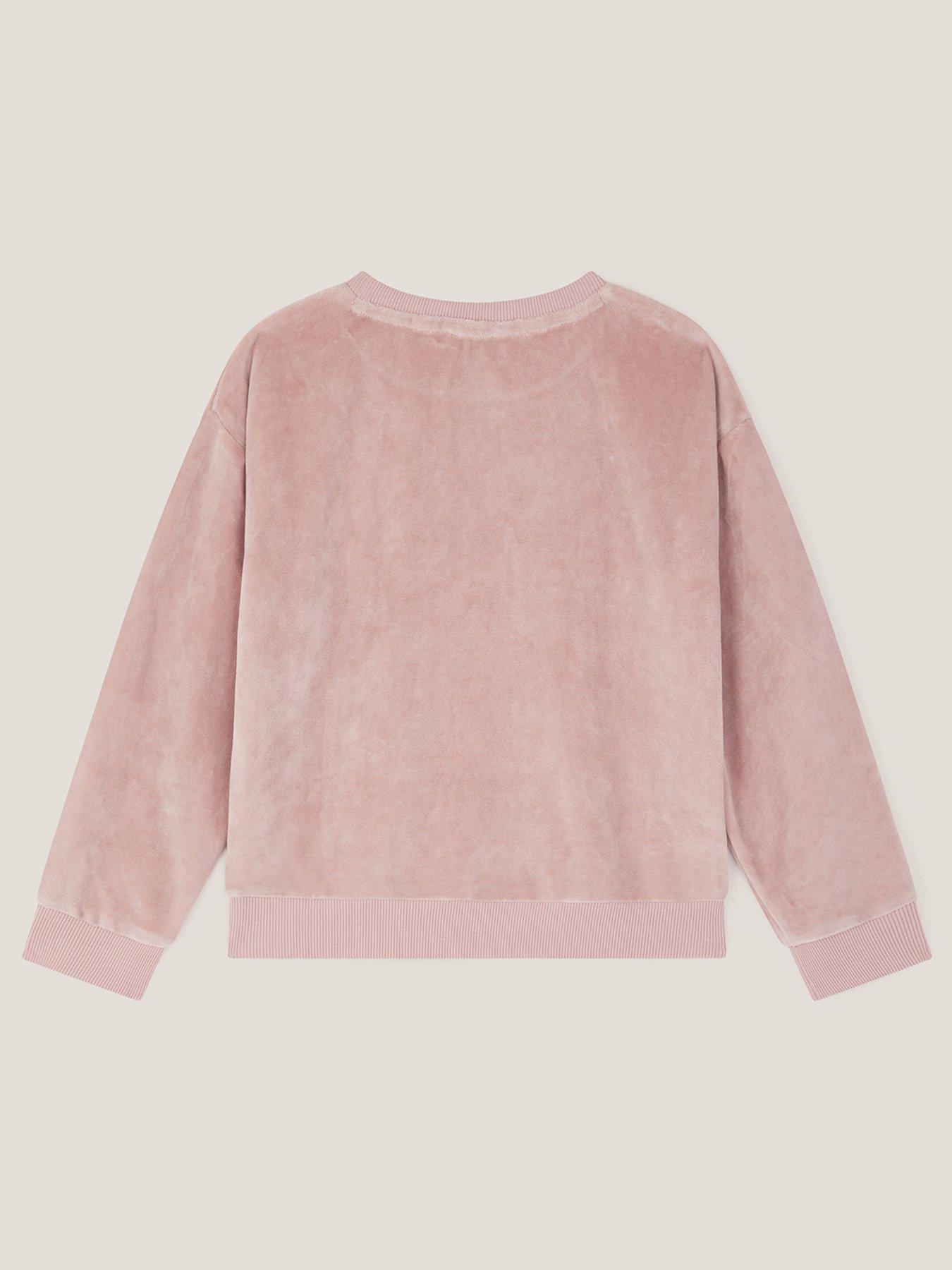 Image 2 of 4 of Monsoon Girls Velour Embroiderd Bow Sweat Top - Purple