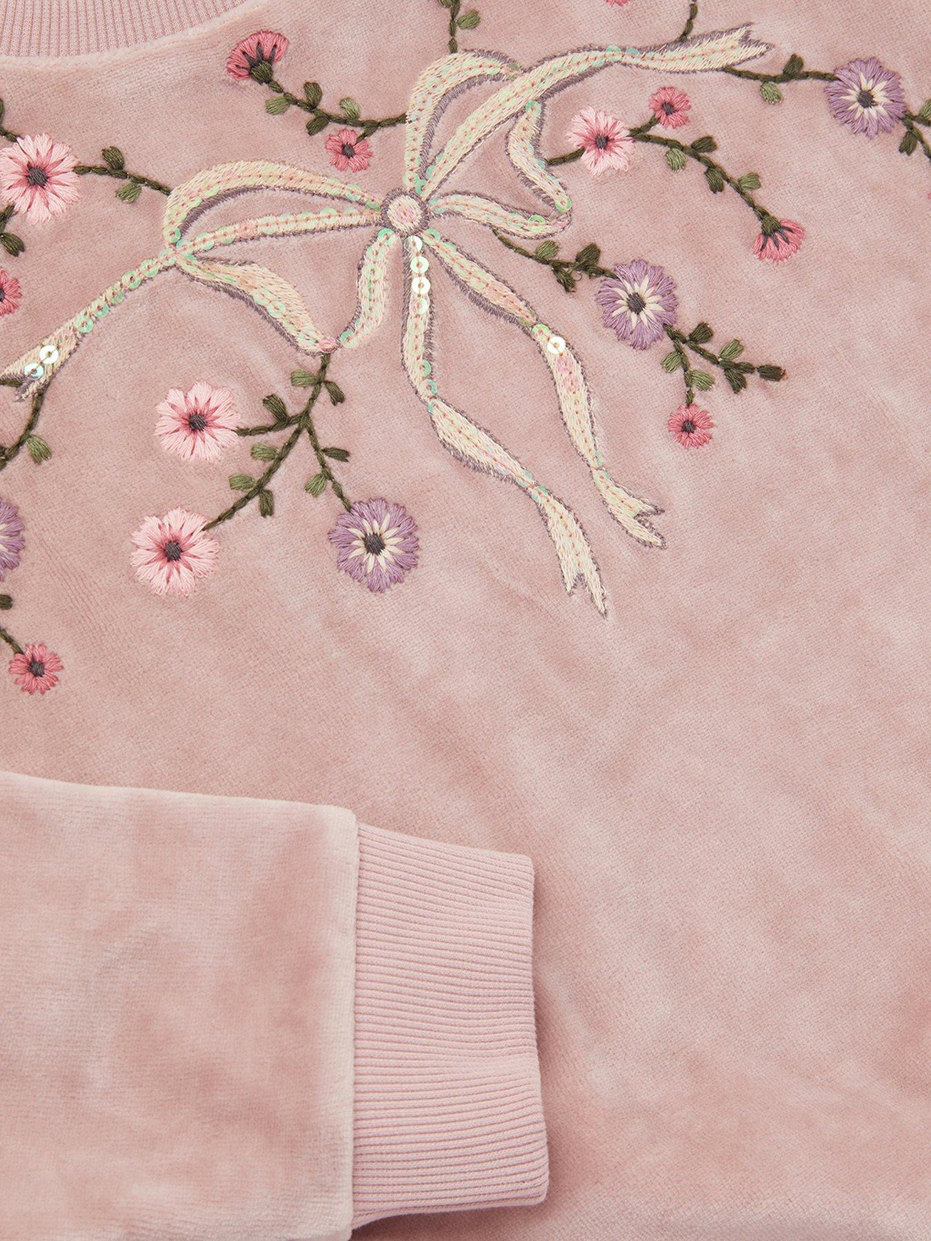 Image 4 of 4 of Monsoon Girls Velour Embroiderd Bow Sweat Top - Purple