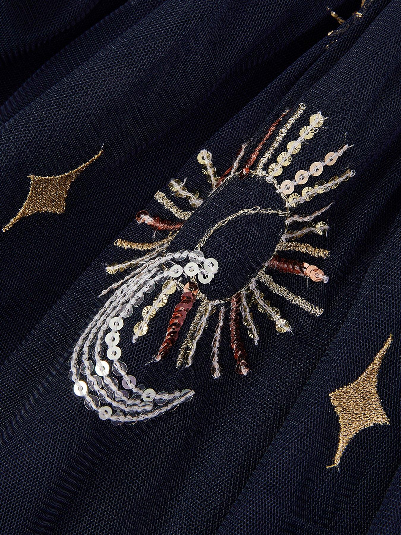 Image 4 of 4 of Monsoon Girls Cosmic Embroidered Mesh Skirt - Navy