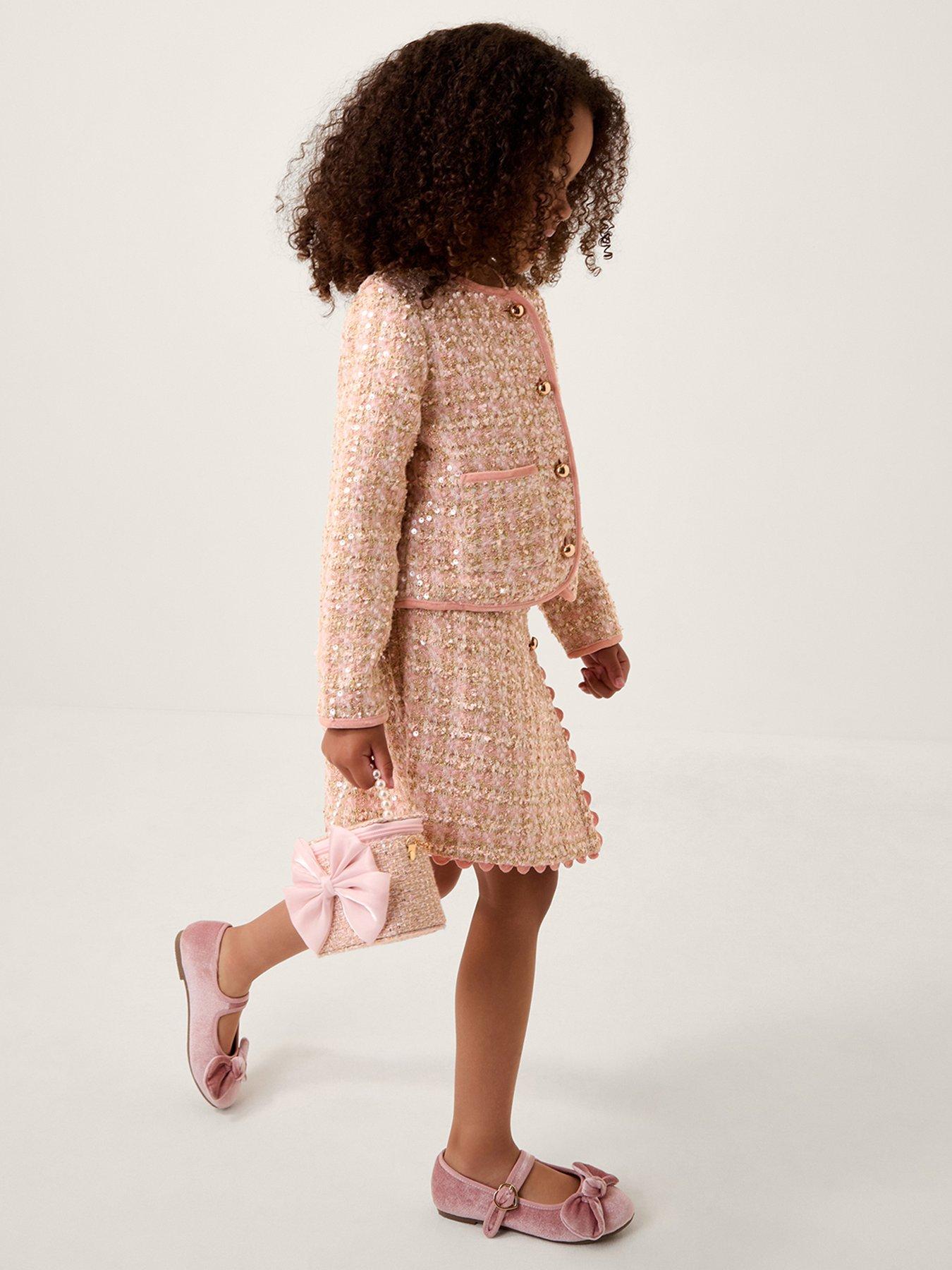 undefined Girls Tweed Button Up Jacket - Pink