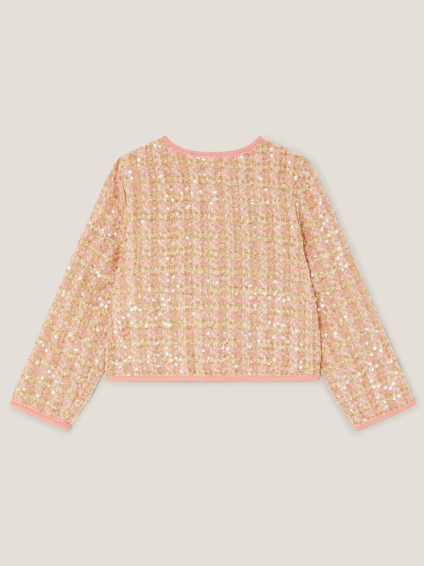 Image 2 of 4 of Monsoon Girls Tweed Button Up Jacket - Pink