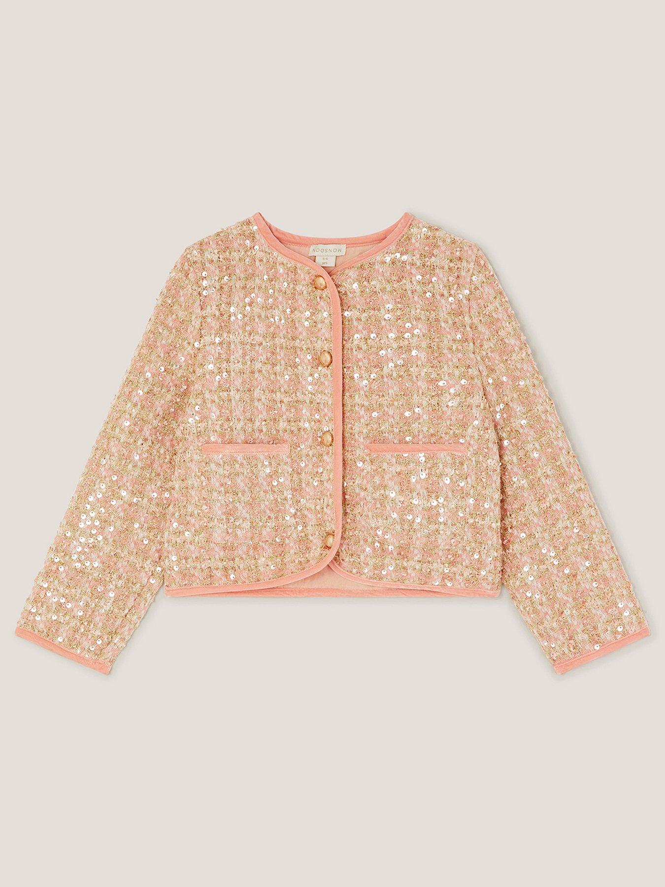 Image 3 of 4 of Monsoon Girls Tweed Button Up Jacket - Pink