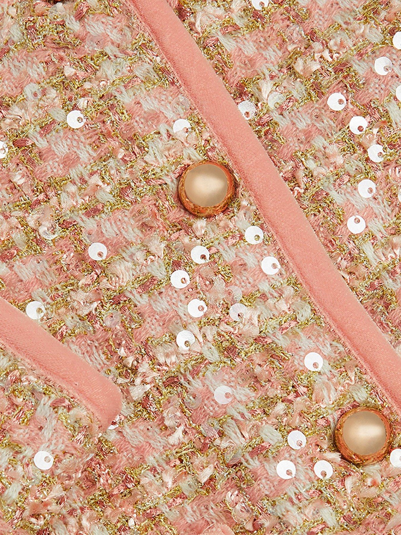 Image 4 of 4 of Monsoon Girls Tweed Button Up Jacket - Pink