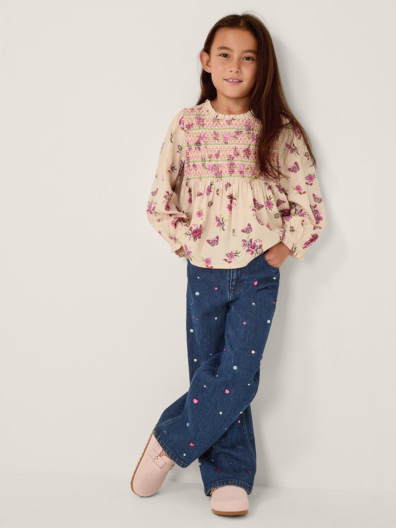 undefined Girls Butterfly Floral Twill Blouse - Light Cream