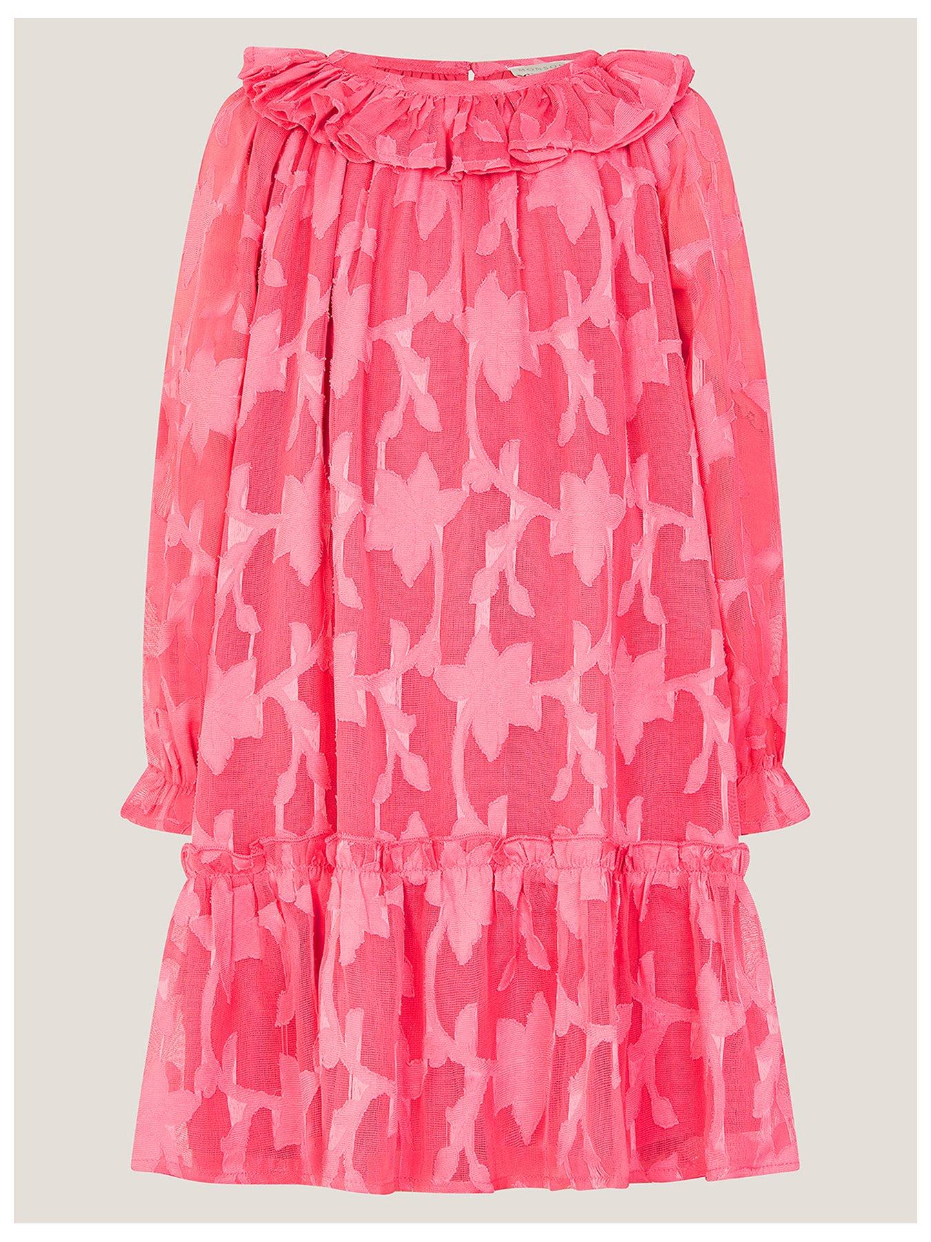undefined Girls Long Sleeve Raspberry Burnout Dres - Pink