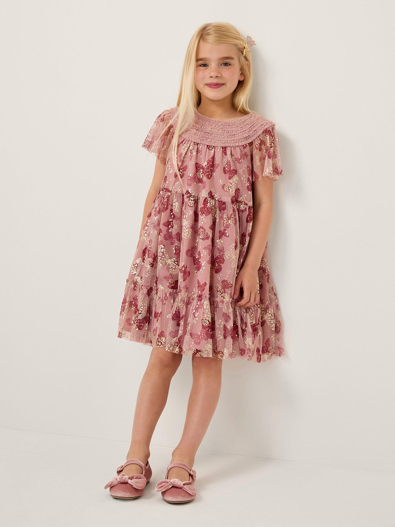 undefined Girls Butterfly Foil Print Dress - Pink