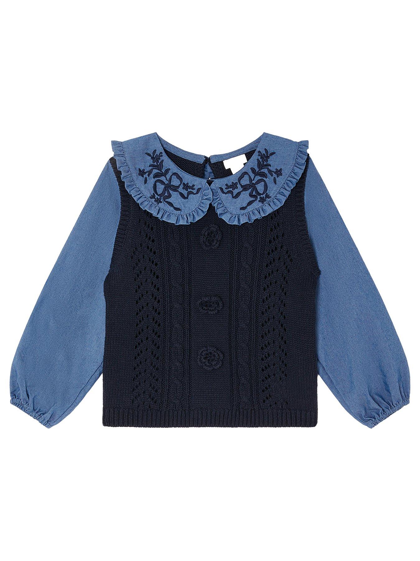 undefined Girls 2 in 1 Knitted Tank Top and Chambray Blouse - Blue