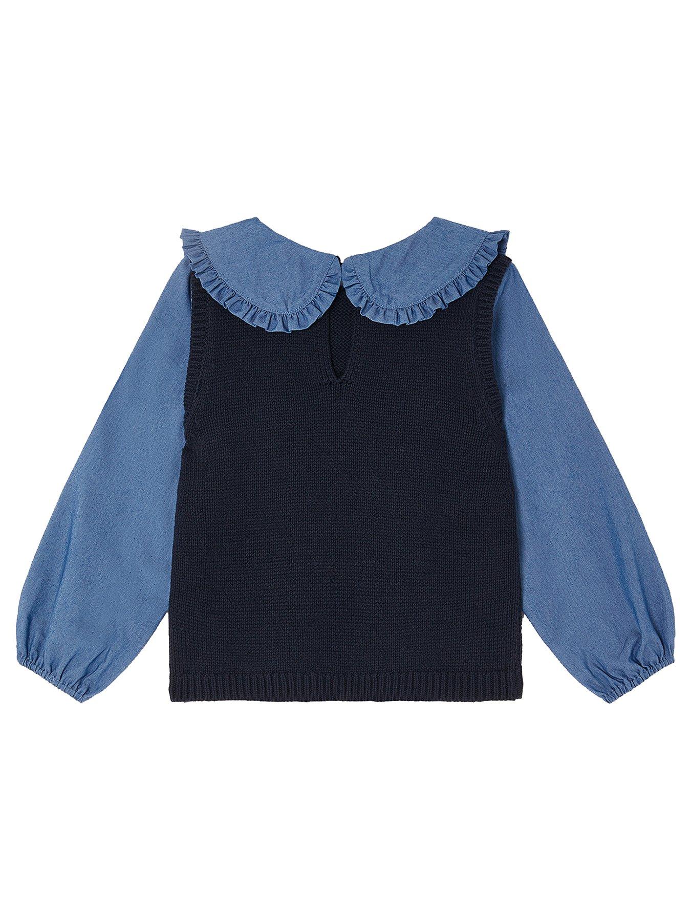 Image 2 of 3 of Monsoon Girls 2 in 1 Knitted Tank Top and Chambray Blouse - Blue