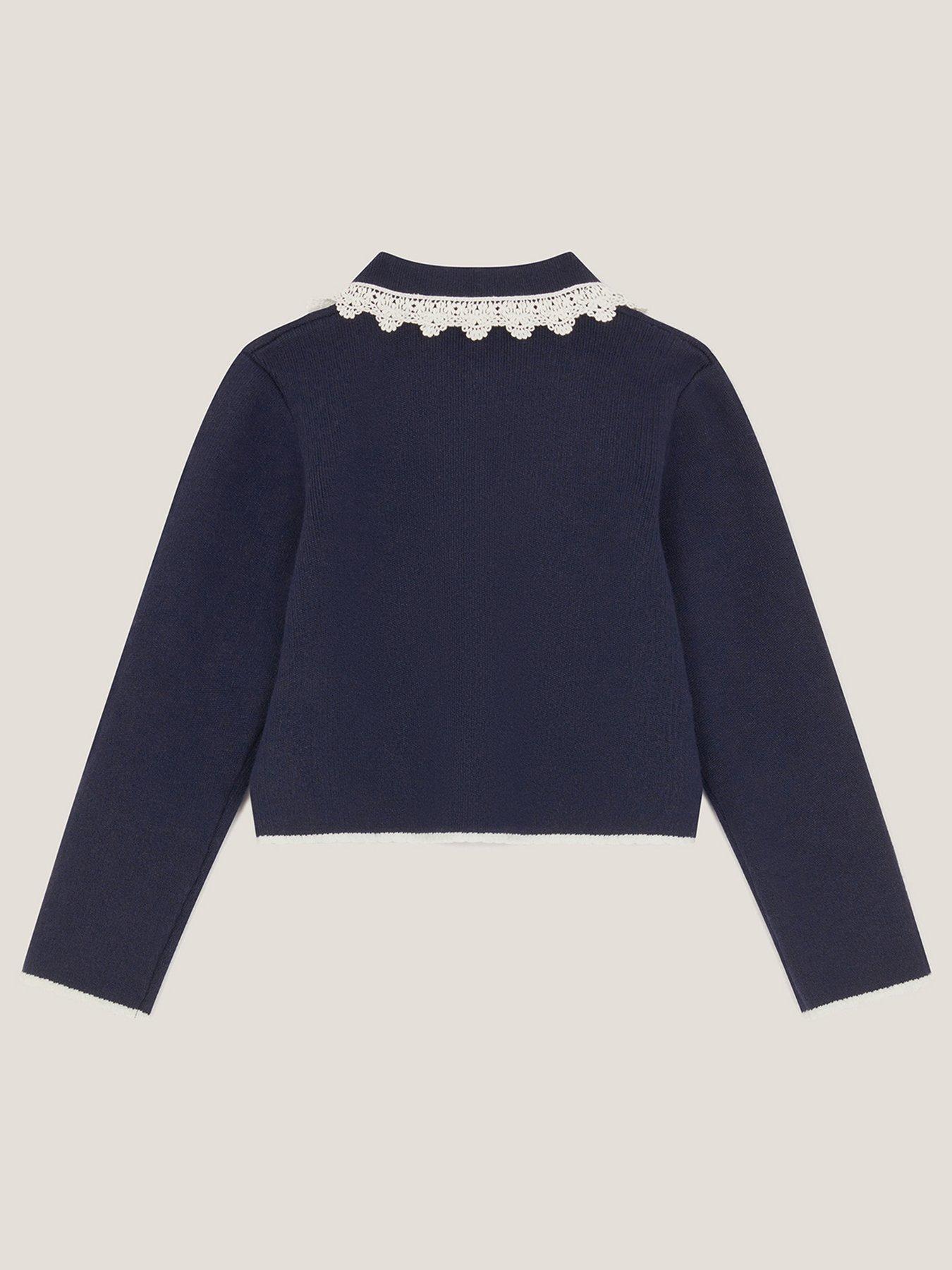 Image 2 of 4 of Monsoon Girls Knitted Crochet Co-ord Cardigan - Navy