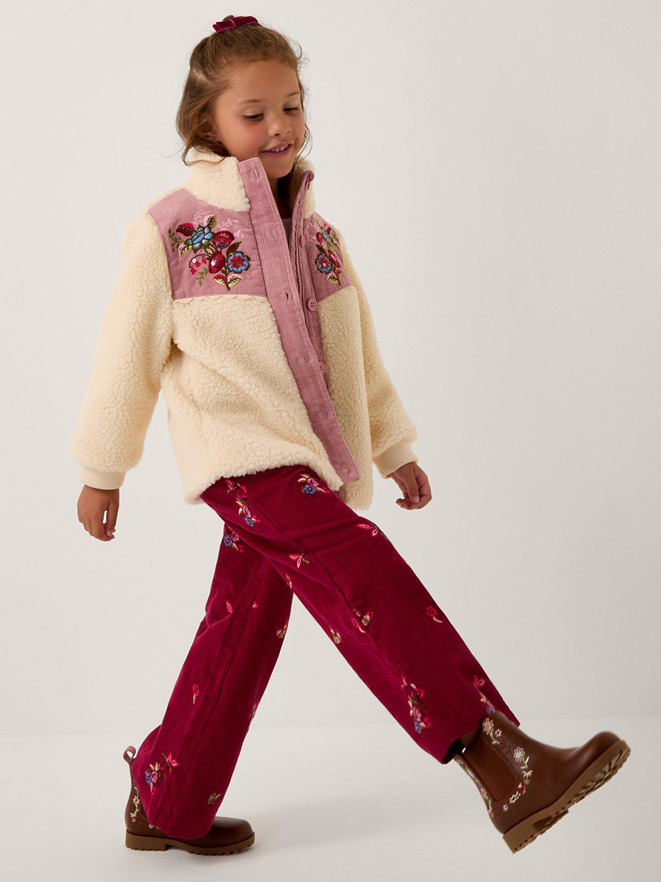 Image 1 of 4 of Monsoon Girls Floral Yoke Borg Jacket - Light Cream