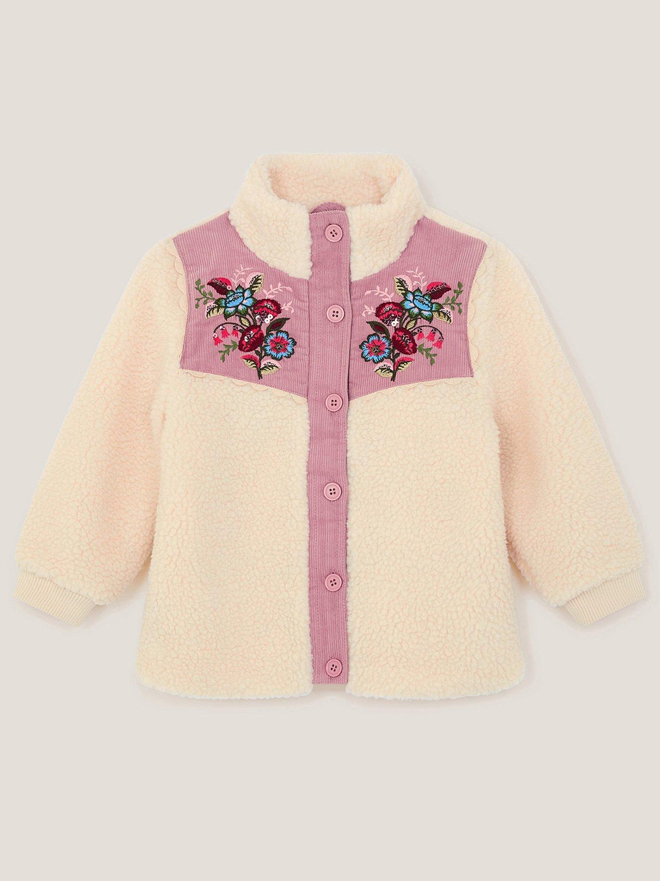 Image 3 of 4 of Monsoon Girls Floral Yoke Borg Jacket - Light Cream