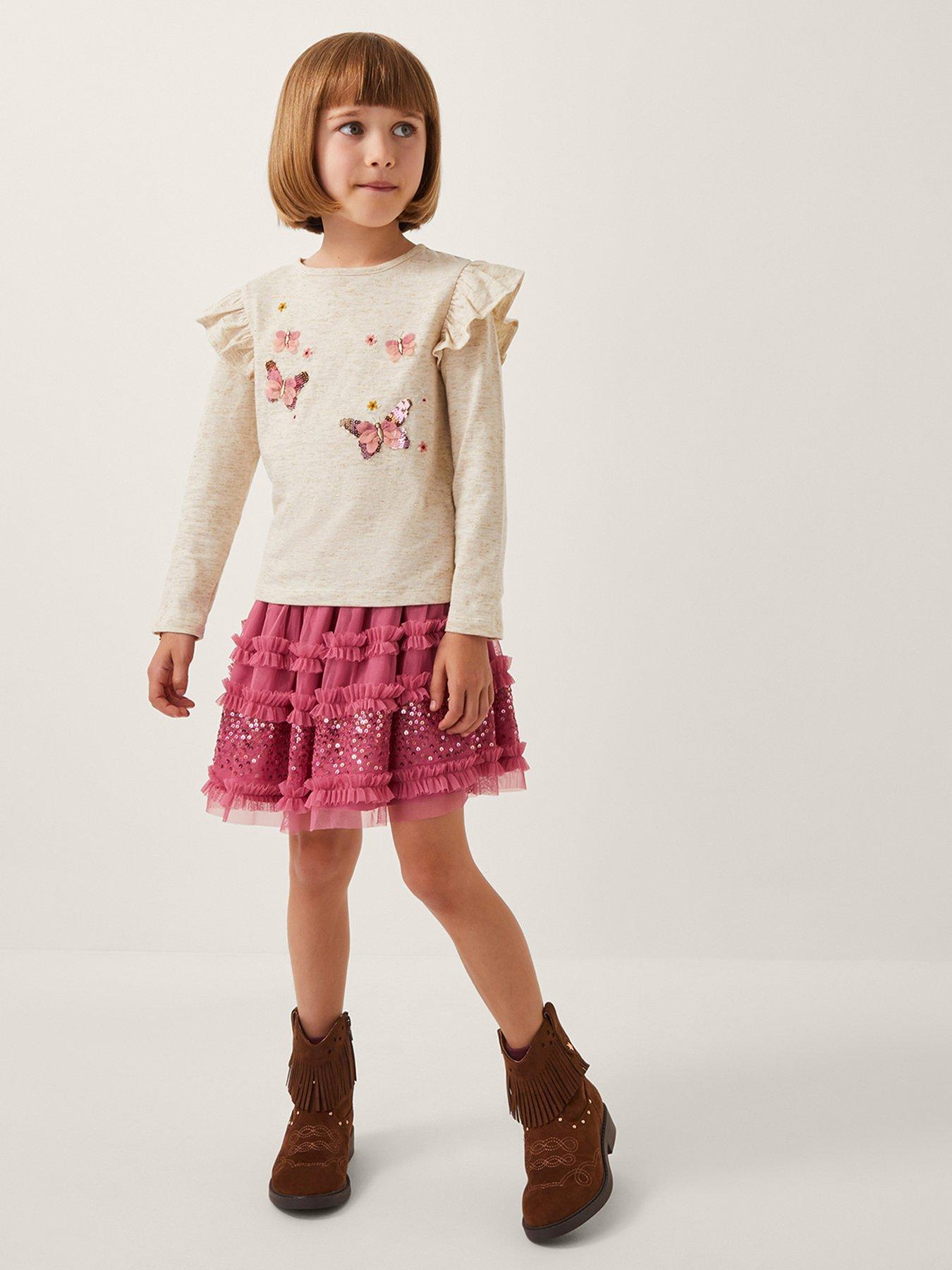 undefined Girls Butterfly Top And Skirt - Pink