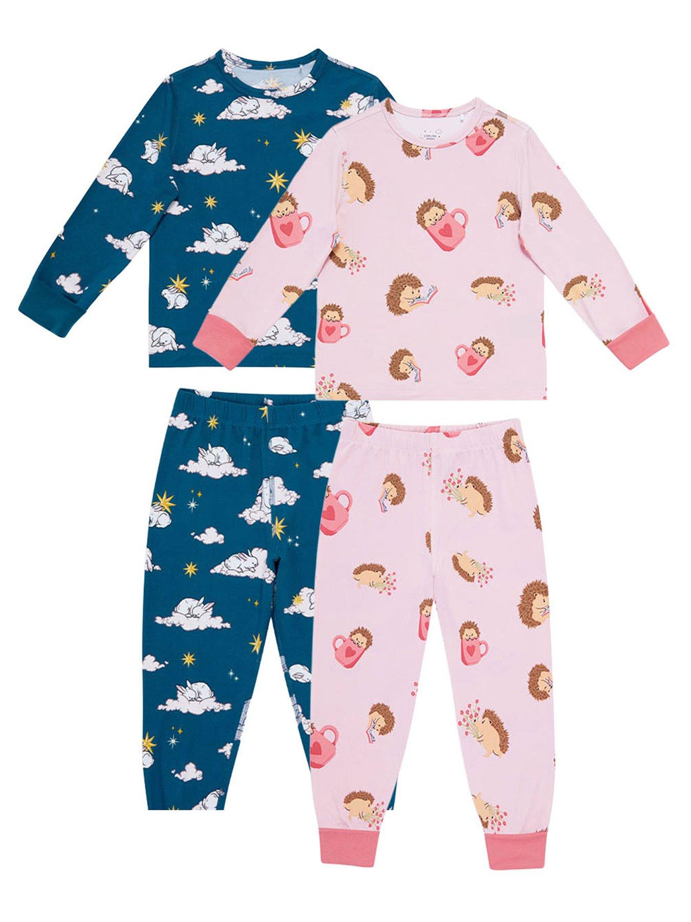 Image 2 of 6 of CHELSEA PEERS Unisex Kids 2 Pack Celestial Bunny And Hedgehog Print Pyjamas - Multi