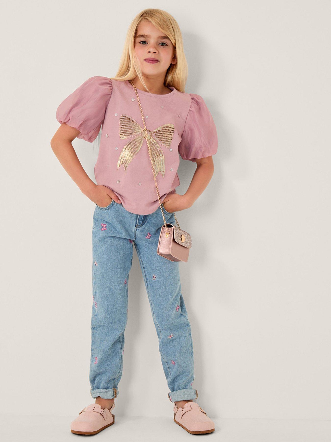 undefined Girls Cosmic Bow Embroidered Tshirt - Purple