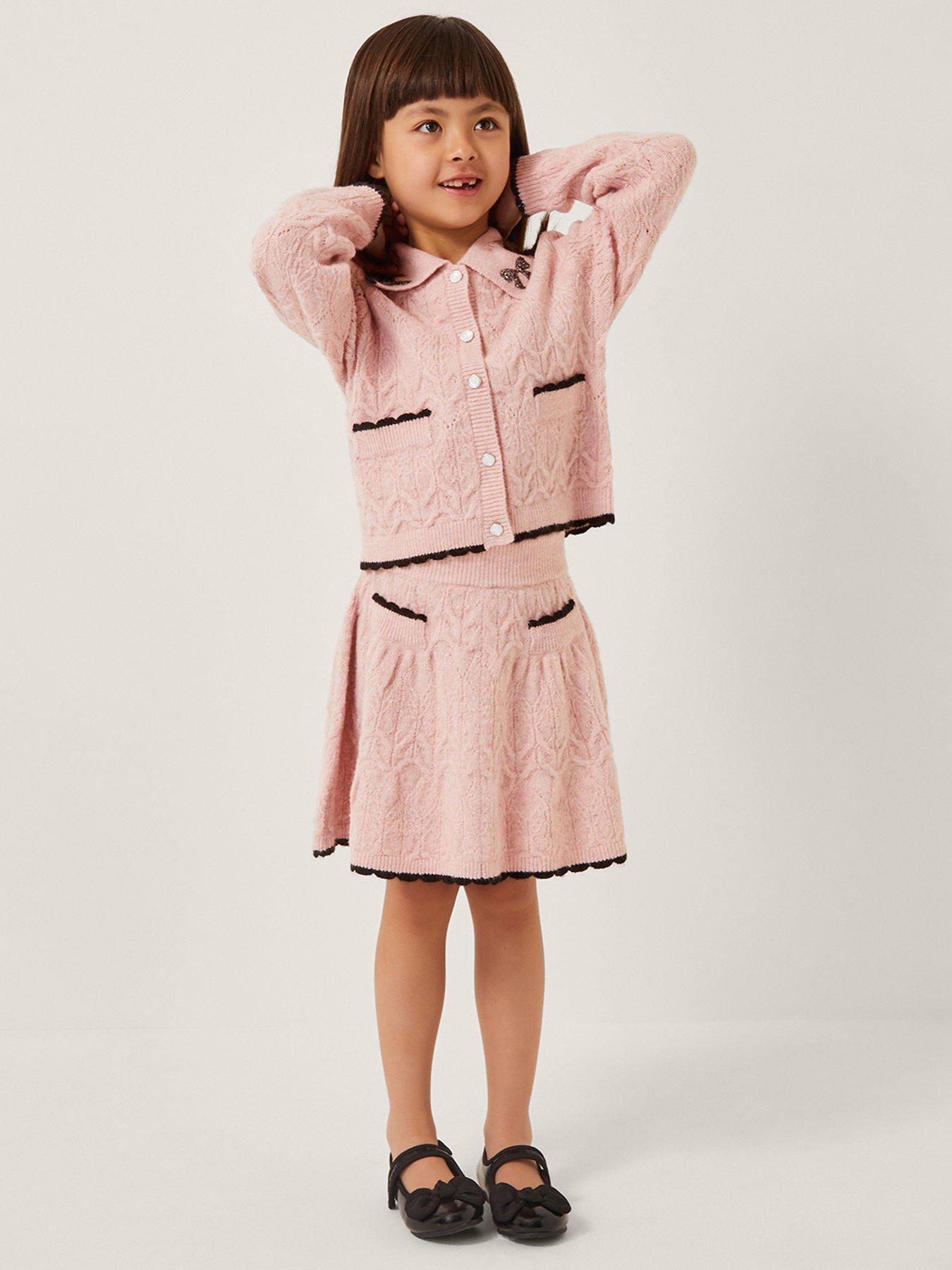 Image 1 of 4 of Monsoon Girls Bow Collar Knitted Set - Pink