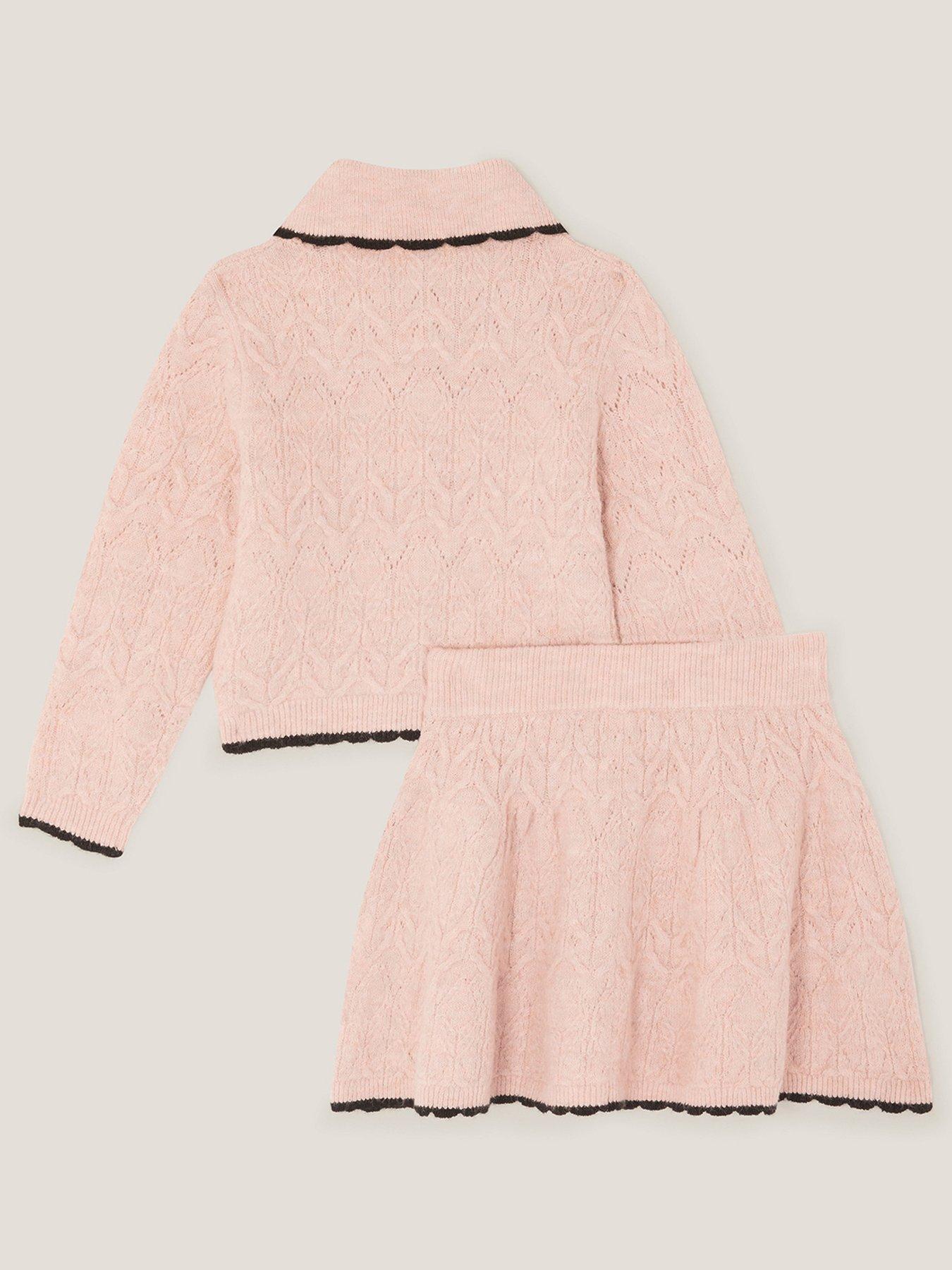 Image 2 of 4 of Monsoon Girls Bow Collar Knitted Set - Pink
