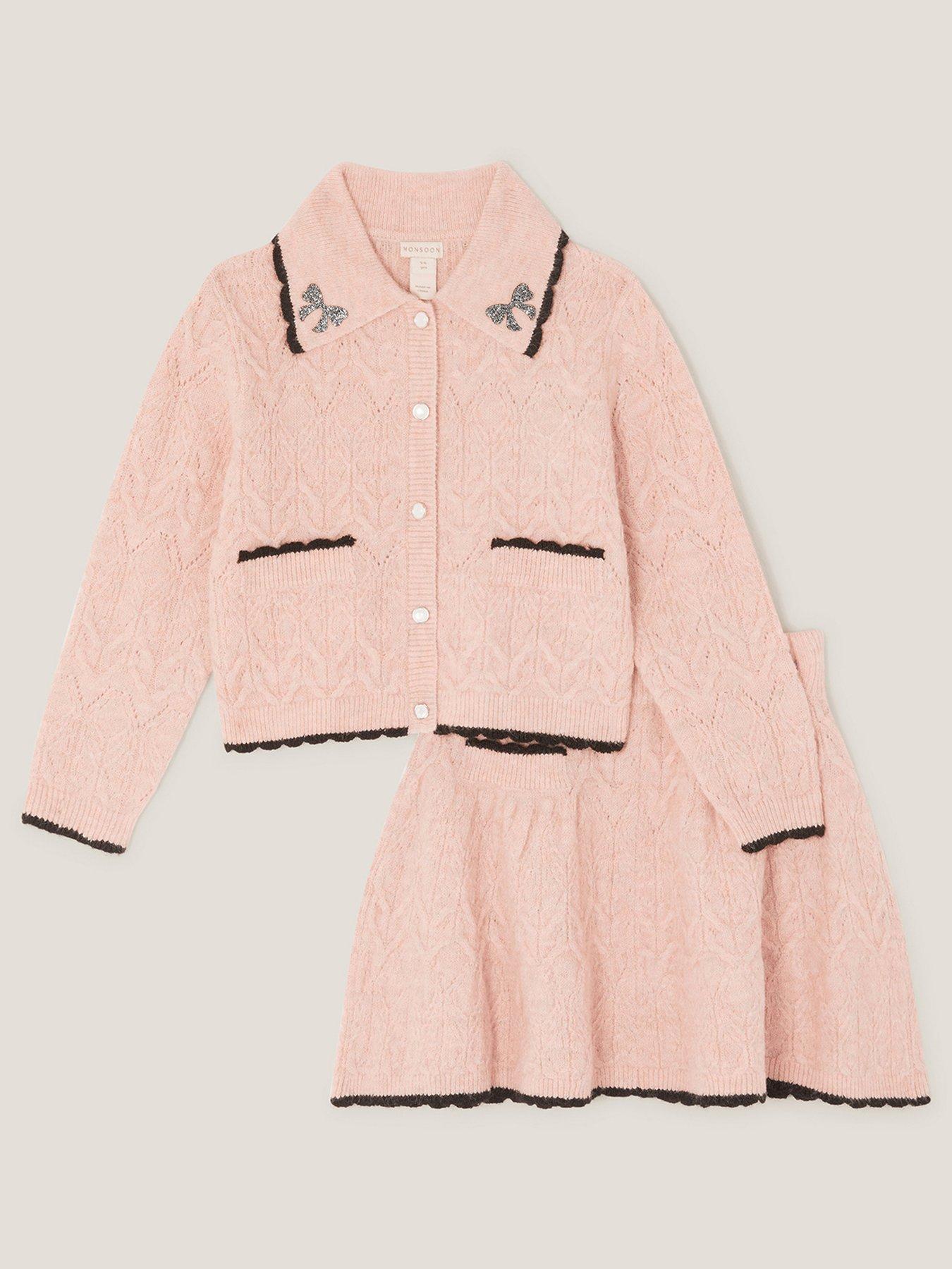 Image 3 of 4 of Monsoon Girls Bow Collar Knitted Set - Pink