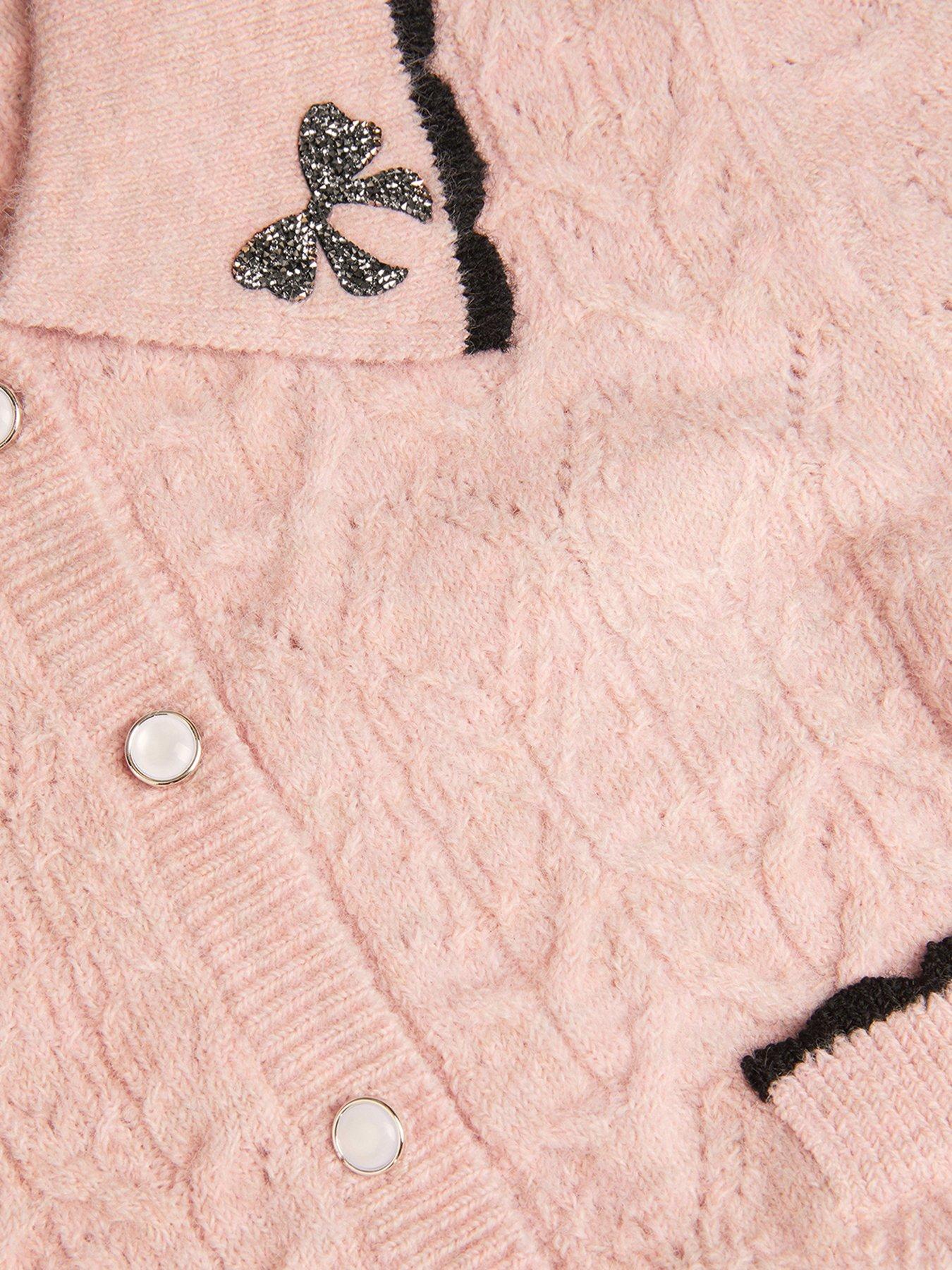 Image 4 of 4 of Monsoon Girls Bow Collar Knitted Set - Pink