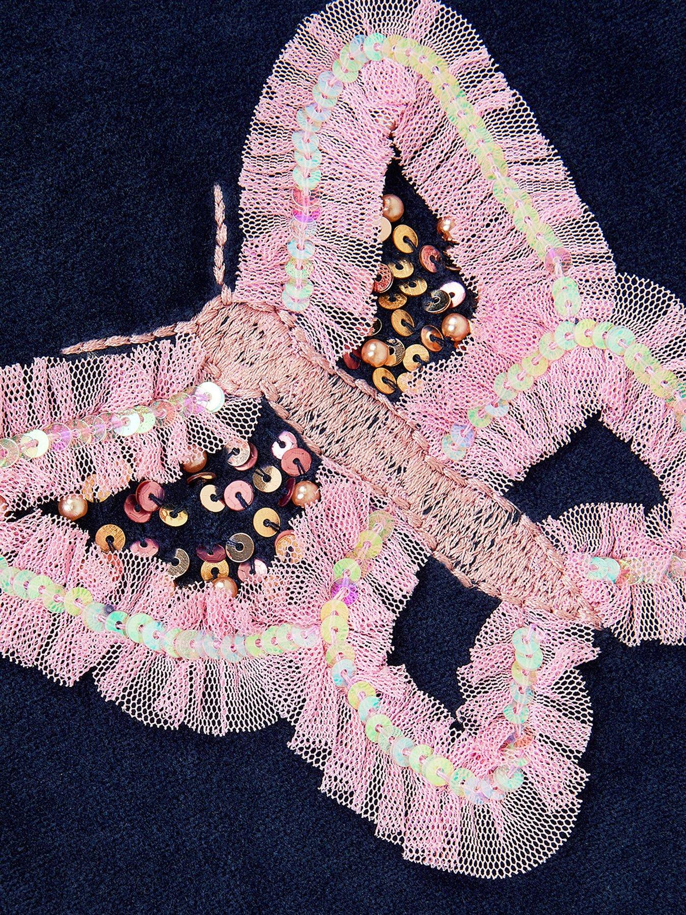 Image 3 of 3 of Monsoon Girls Butterfly Embroidered Wide Leg Co-Ord Bottoms - Navy
