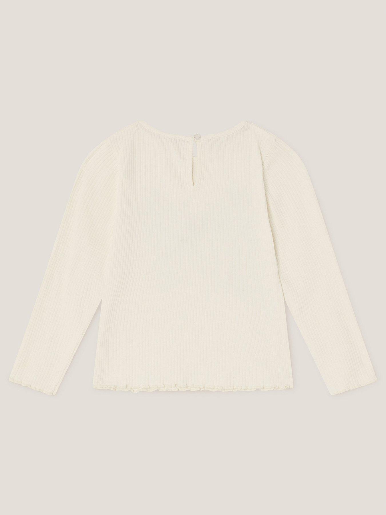 Image 2 of 4 of Monsoon Girls Butterfly Embroidered Ribbed Top - Light Cream