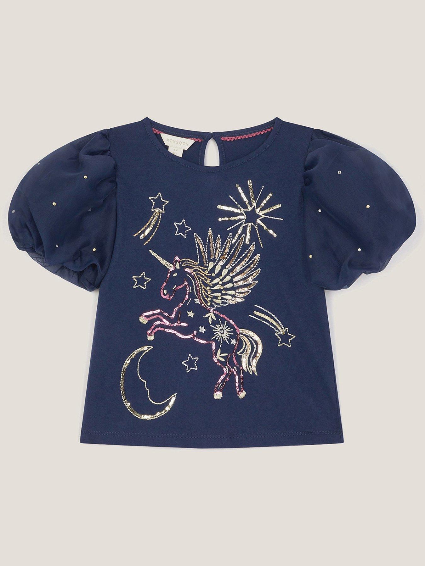 undefined Girls Cosmic Unicorn T-Shirt - Navy