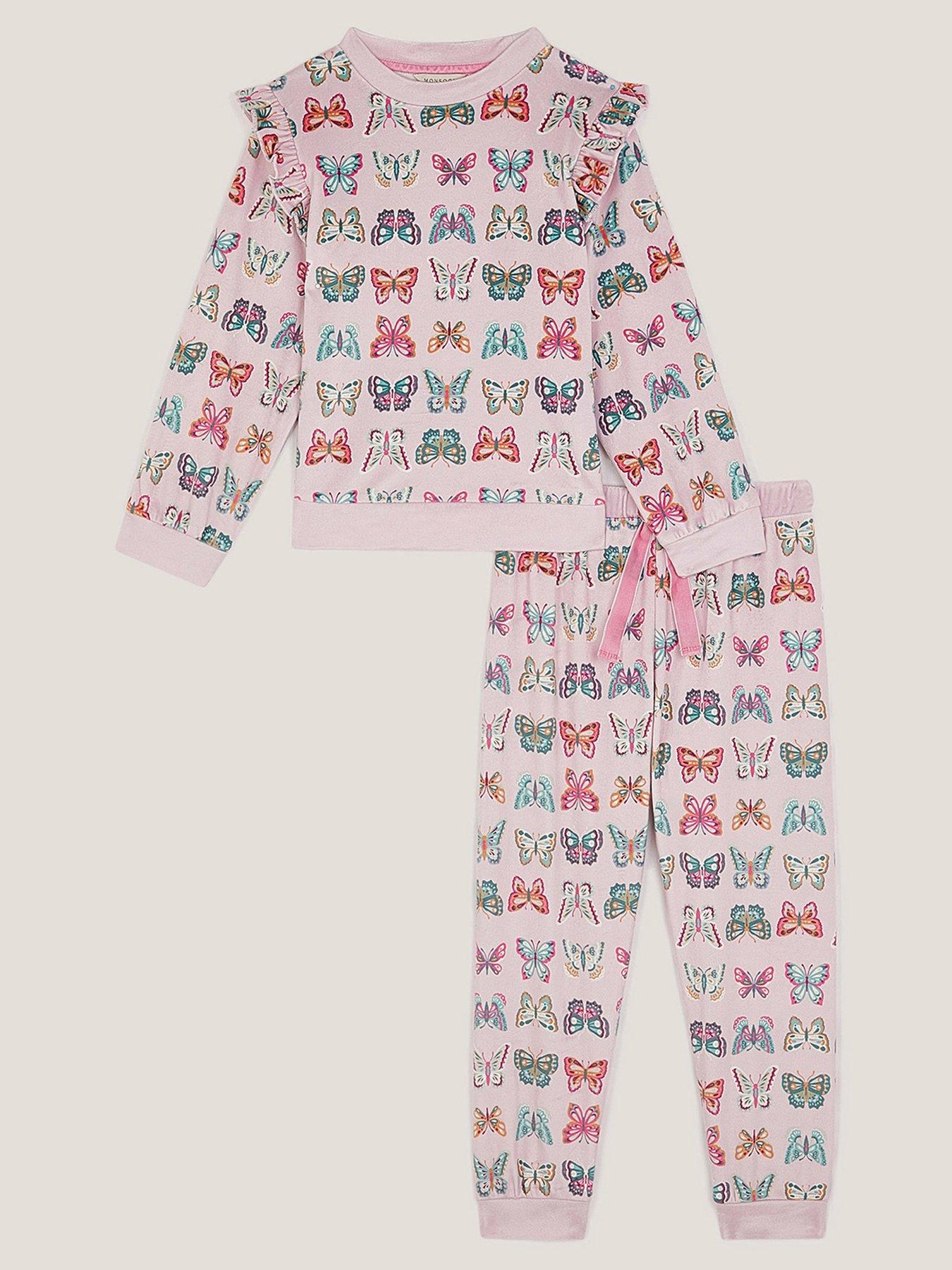 Monsoon Girls Velour Butterfly Pyjamas - Pink