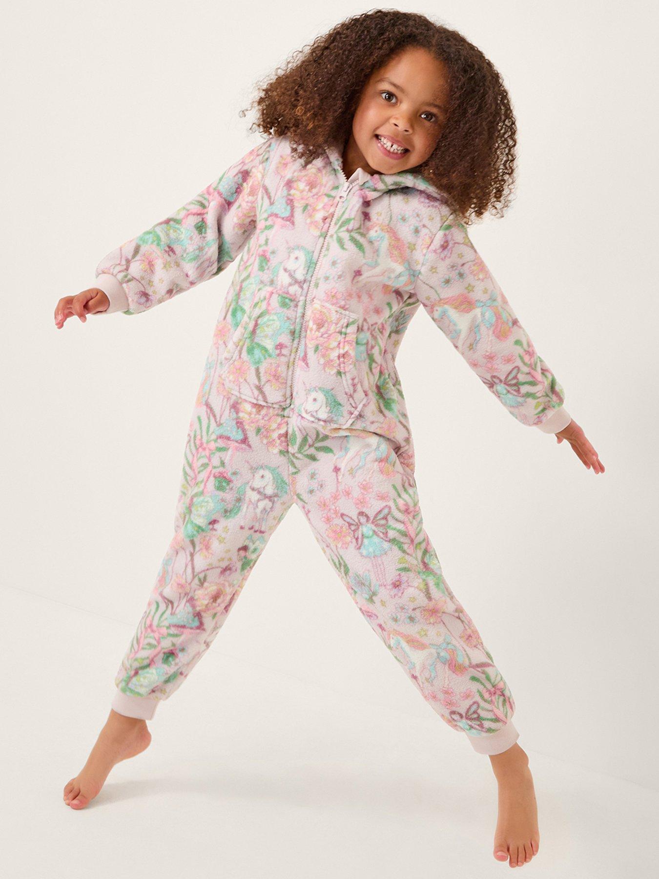 undefined Girls Fairies Unicorn Fleece All in One - Pink