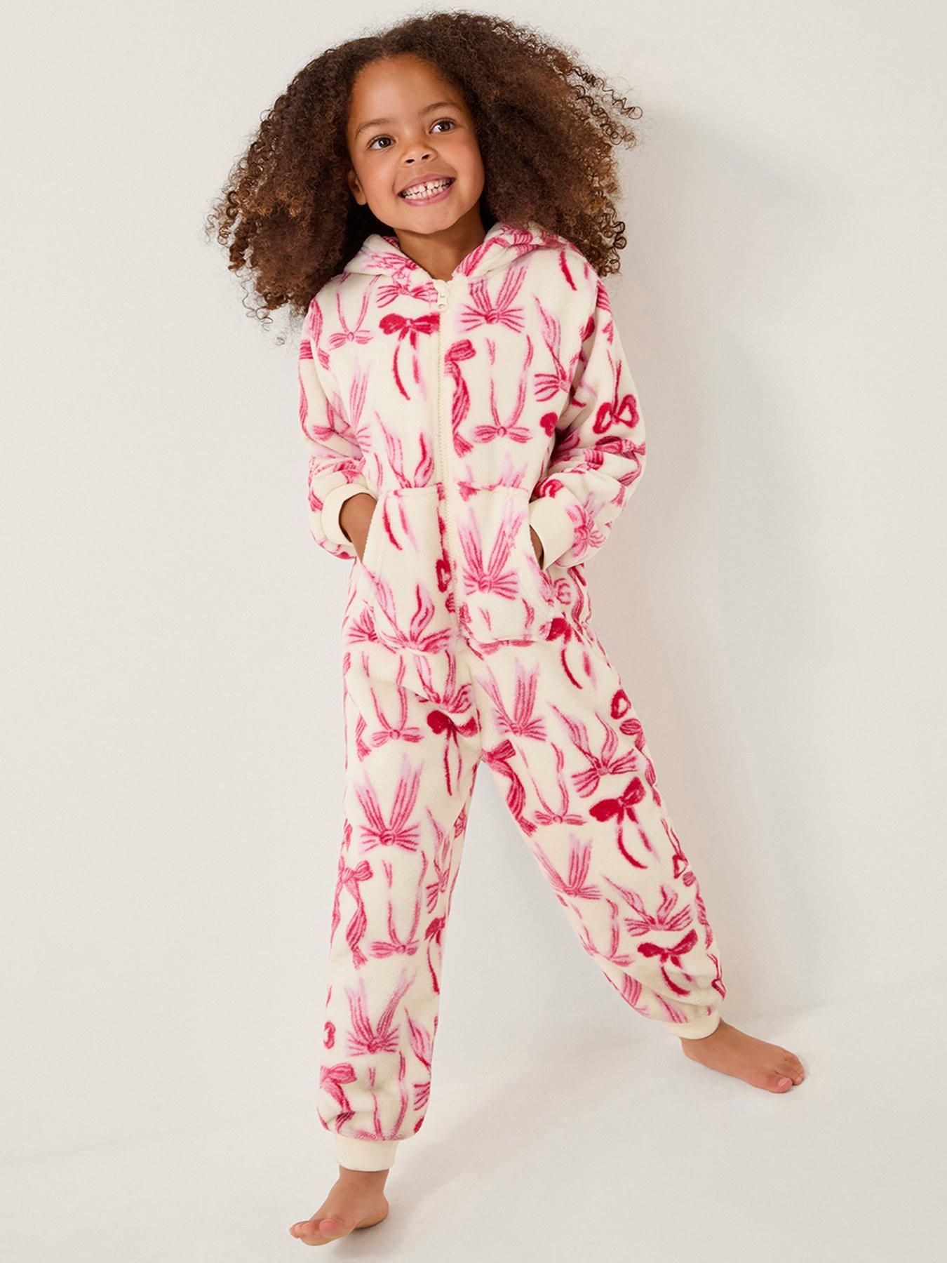 undefined Girls Bow Print Fleece All in One - Cream