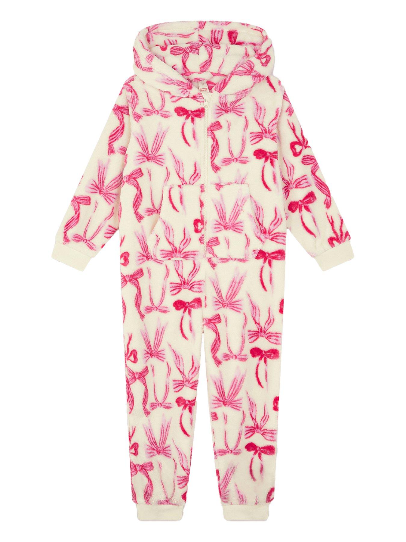 Image 2 of 4 of Monsoon Girls Bow Print Fleece All in One - Cream
