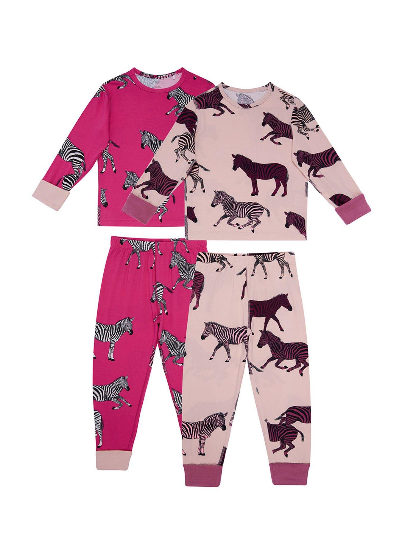 undefined Unisex Kids 2 Pack Zebra Print Pyjamas - Pink