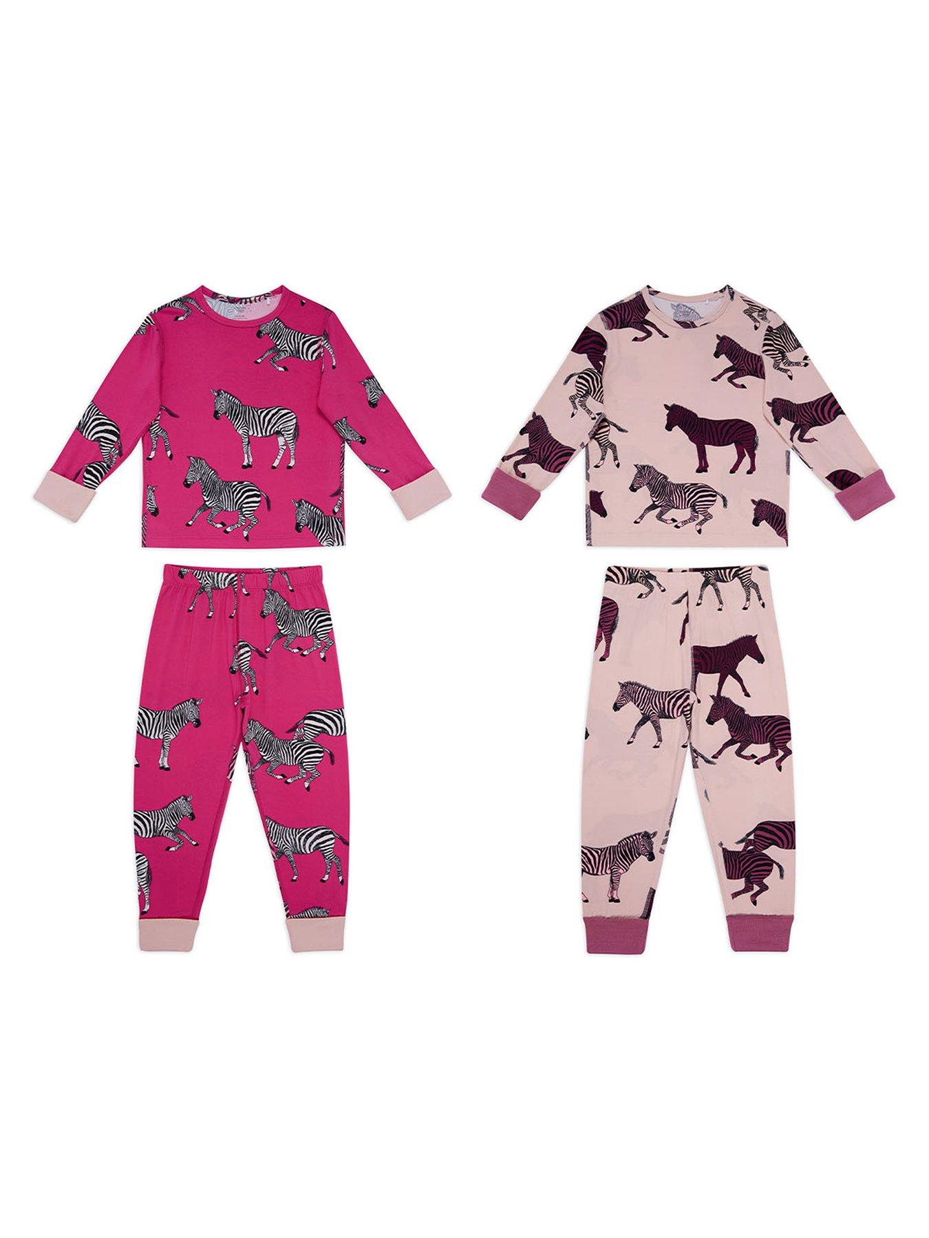 Image 2 of 4 of CHELSEA PEERS Unisex Kids 2 Pack Zebra Print Pyjamas - Pink