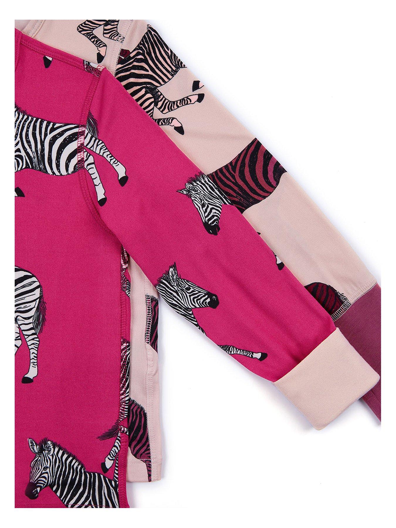 Image 3 of 4 of CHELSEA PEERS Unisex Kids 2 Pack Zebra Print Pyjamas - Pink