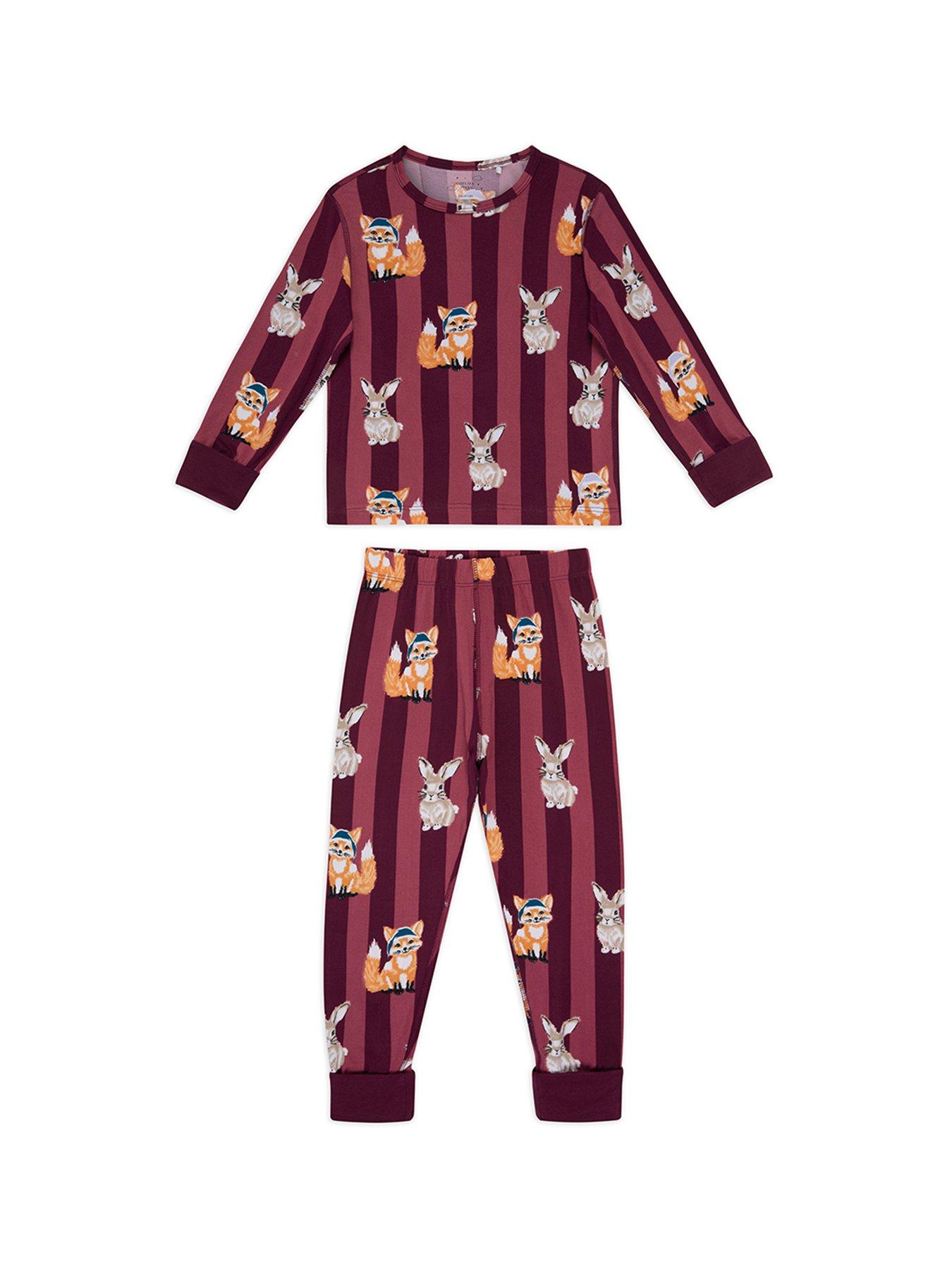  image of chelsea-peers-unisex-kids-animal-stripe-pyjamas-dark-red