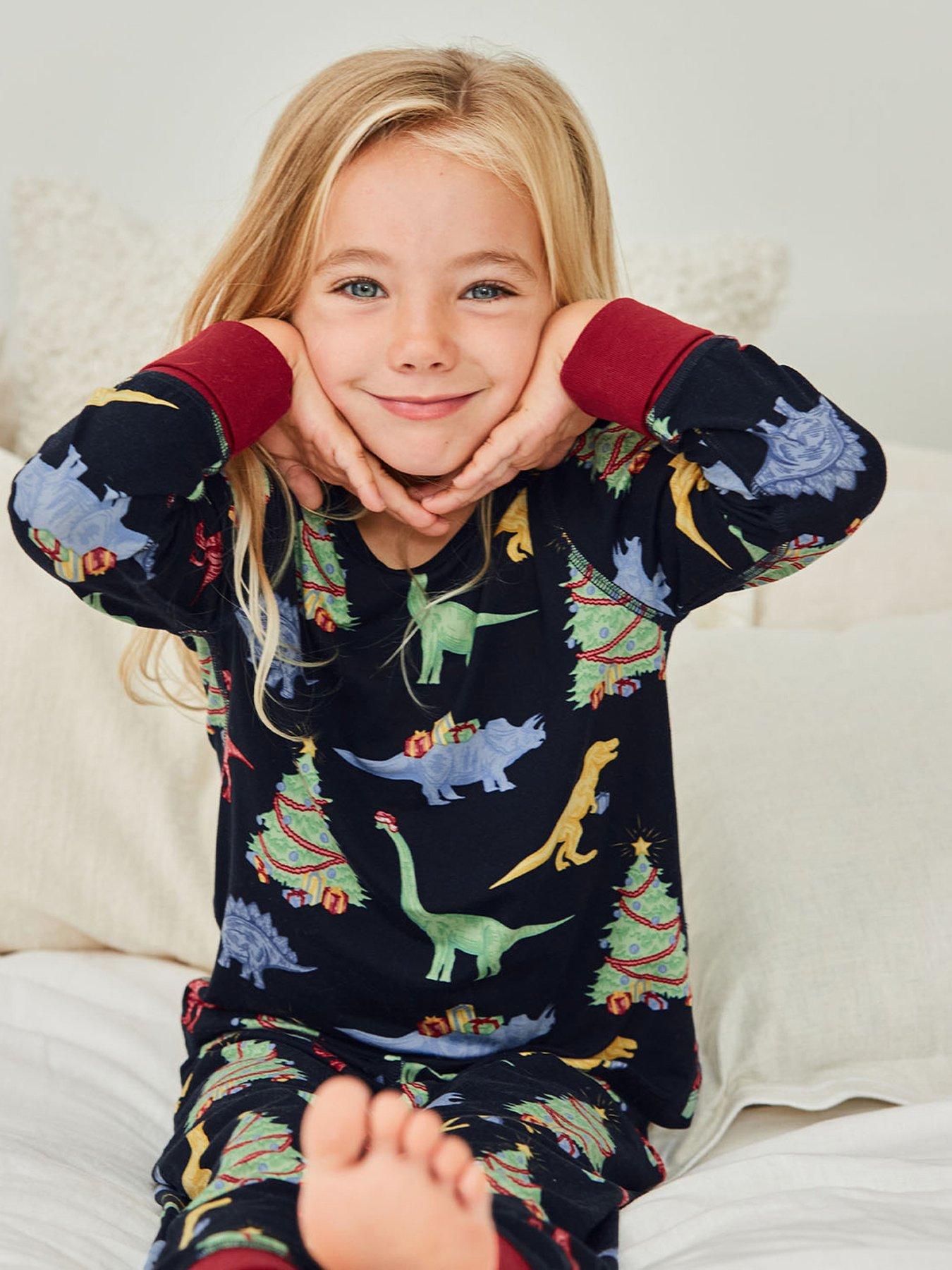  image of chelsea-peers-unisex-kids-christmas-dinosaurs-pyjamas-navy