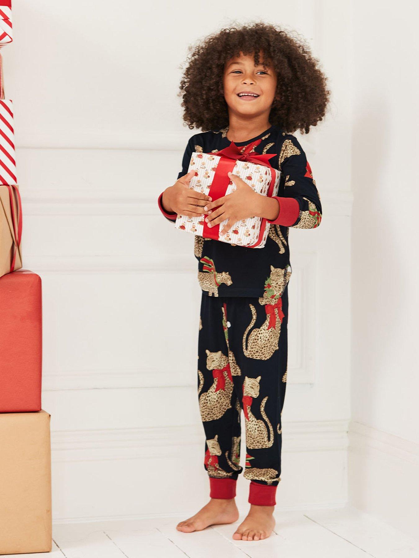 CHELSEA PEERS Unisex Kids Christmas Leopard Print Pyjamas - Navy