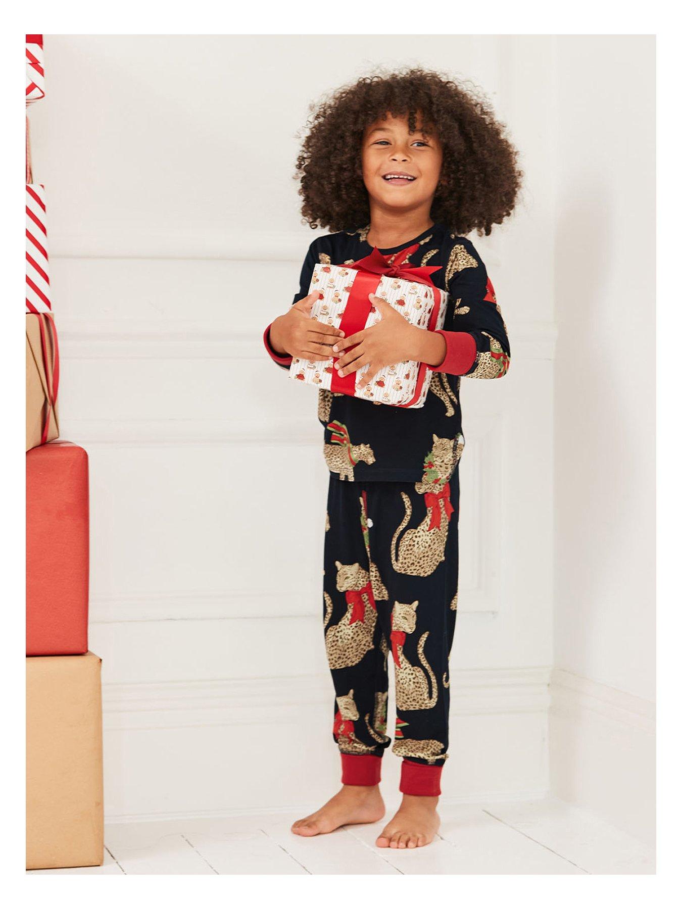 Image 3 of 7 of CHELSEA PEERS Unisex Kids Christmas Leopard Print Pyjamas - Navy
