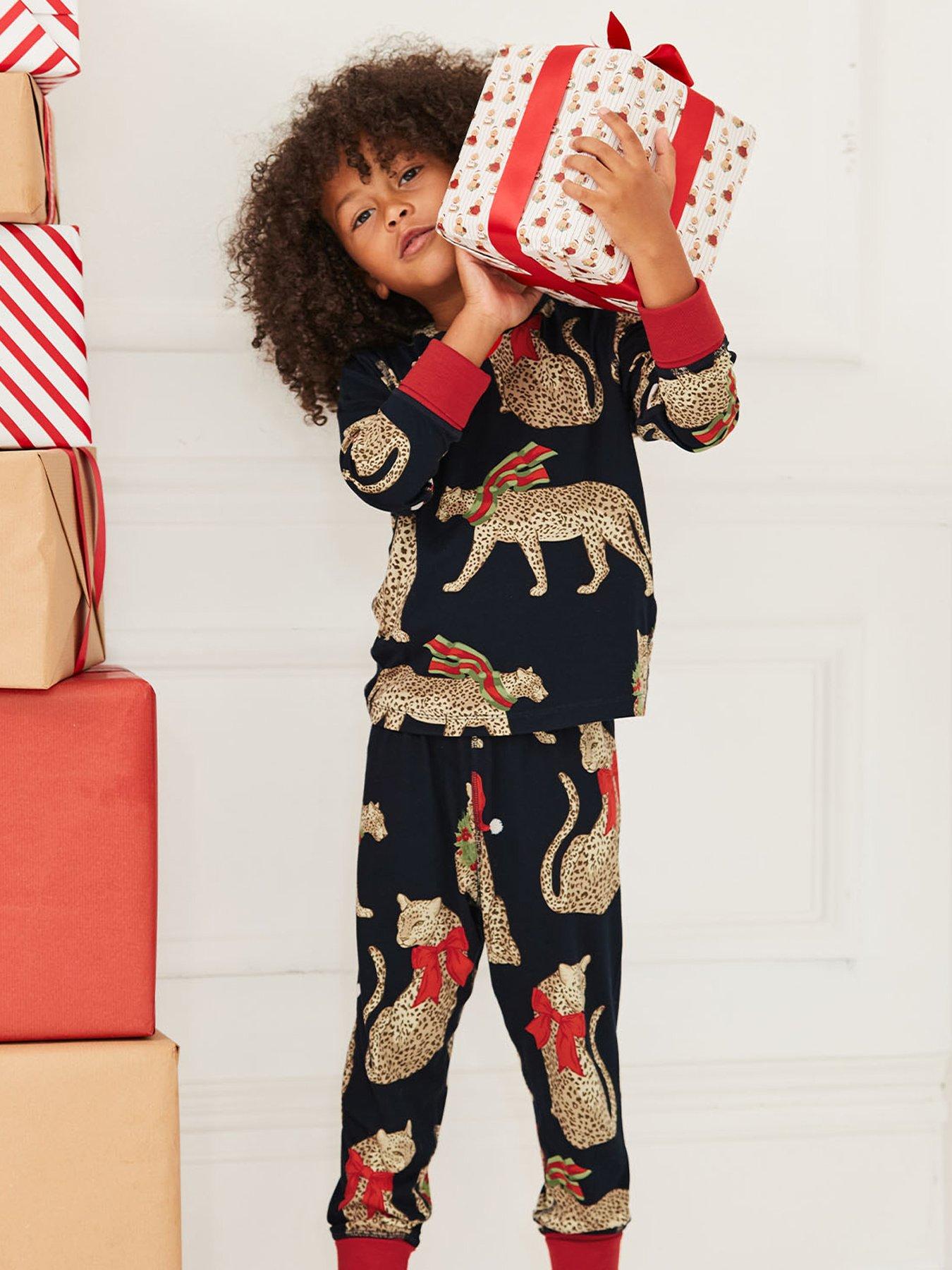 Image 4 of 7 of CHELSEA PEERS Unisex Kids Christmas Leopard Print Pyjamas - Navy