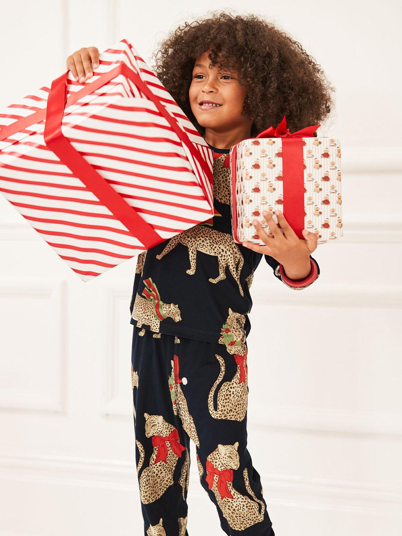 Image 5 of 7 of CHELSEA PEERS Unisex Kids Christmas Leopard Print Pyjamas - Navy