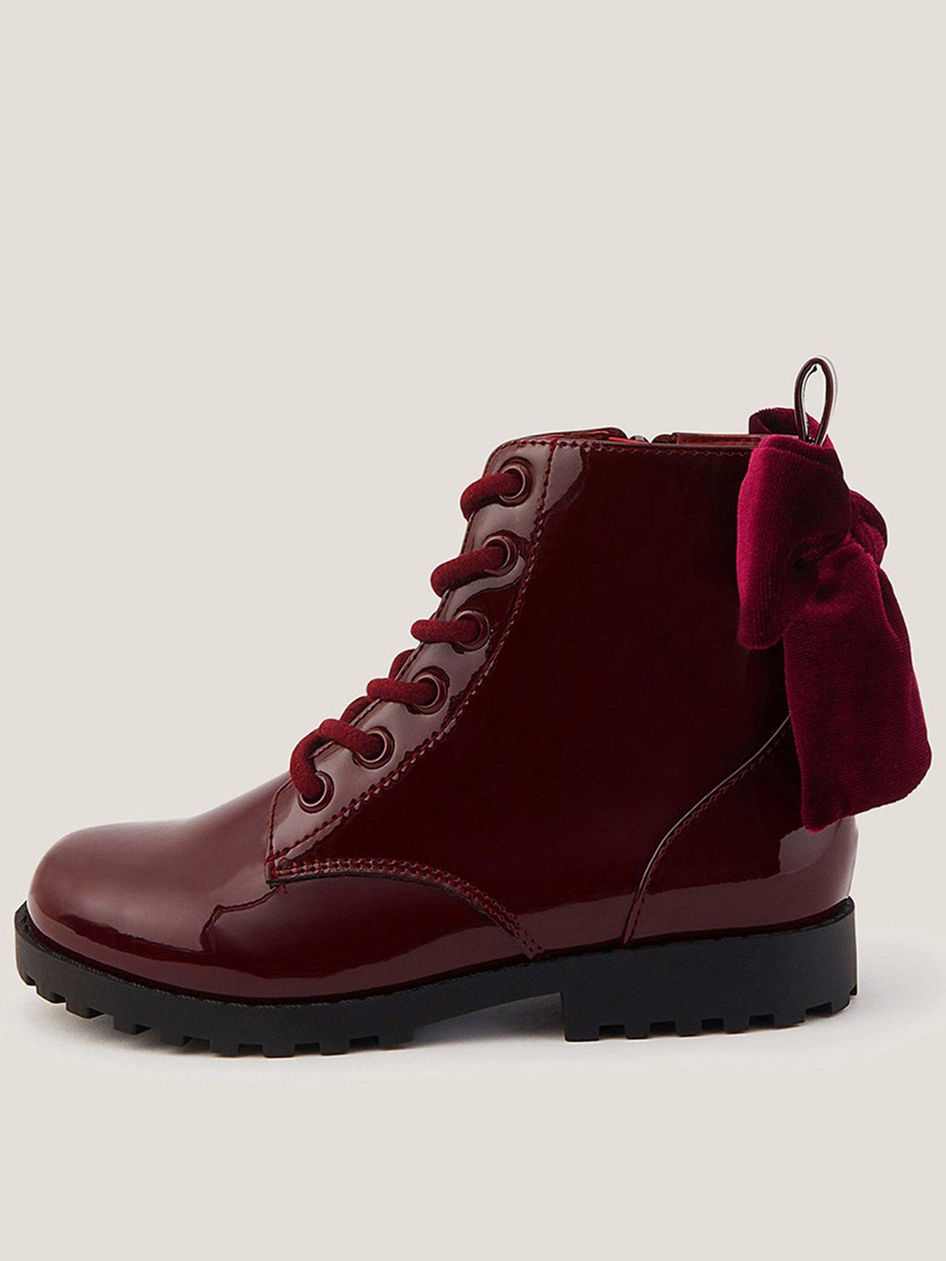 undefined Girls Velvet Bow Boots - Dark Red