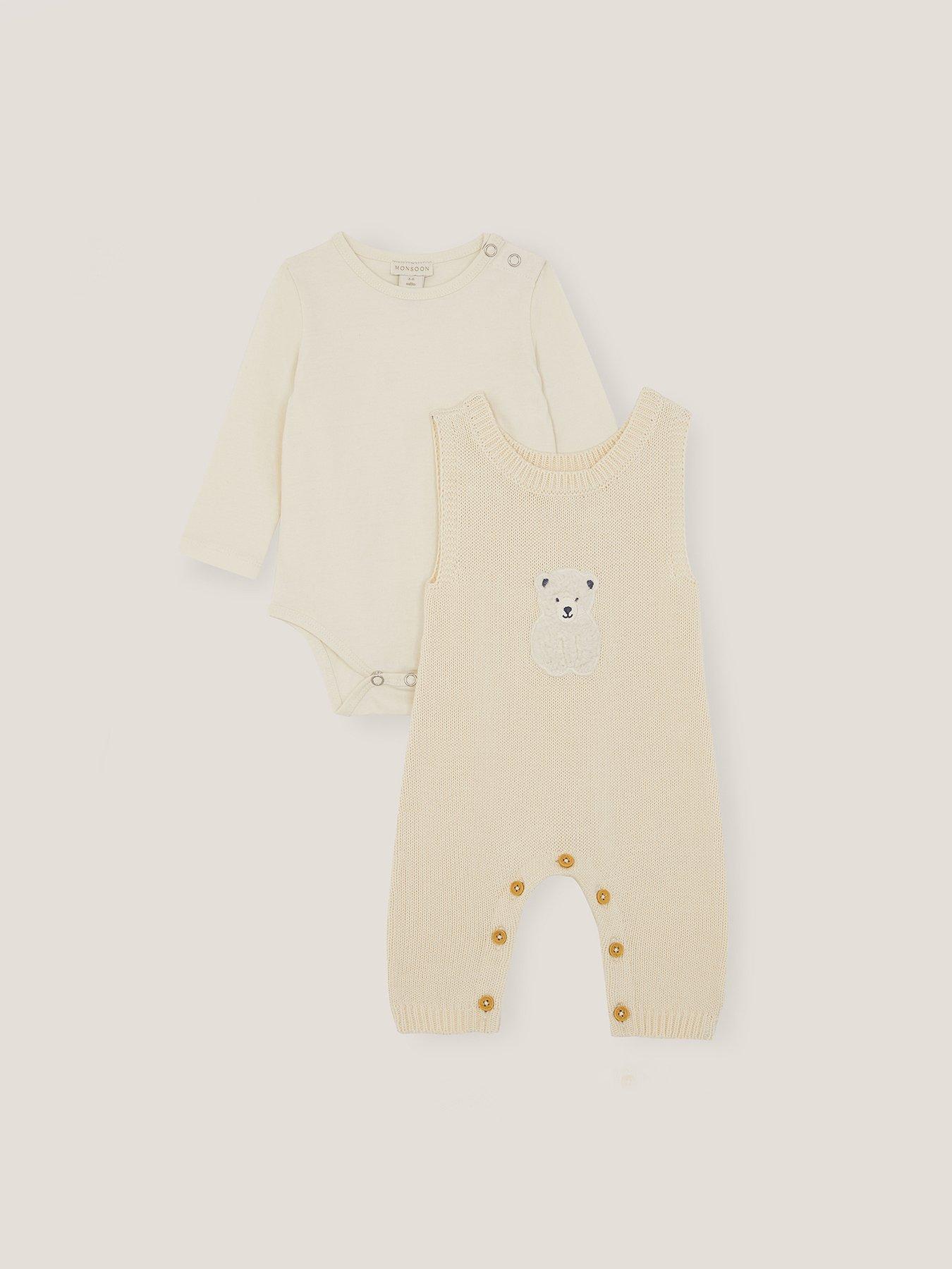 undefined Baby Unisex Polar Bear Knitted Dungarees - Light Cream