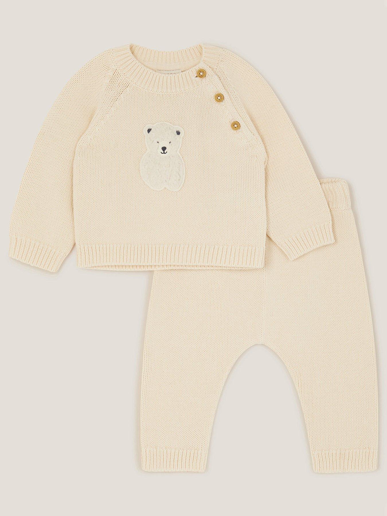 undefined Baby Unisex Polar Bear Knitted Top & Trousers - Light Cream