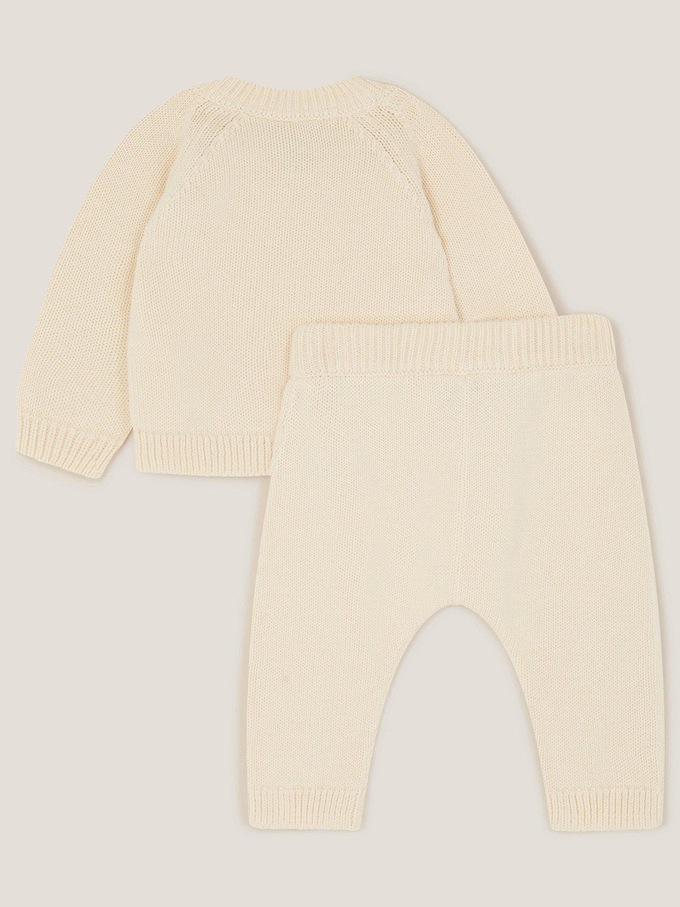 Image 2 of 3 of Monsoon Baby Unisex Polar Bear Knitted Top & Trousers - Light Cream