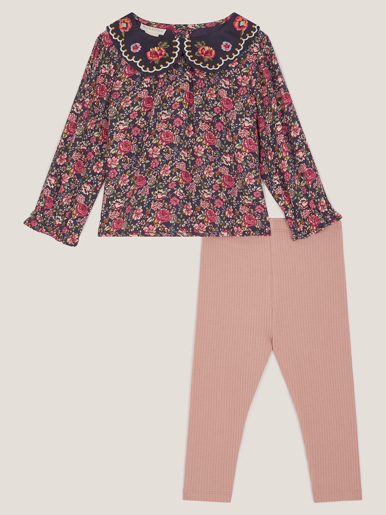 undefined Baby Girls Floral Blouse And Legging Set - Navy