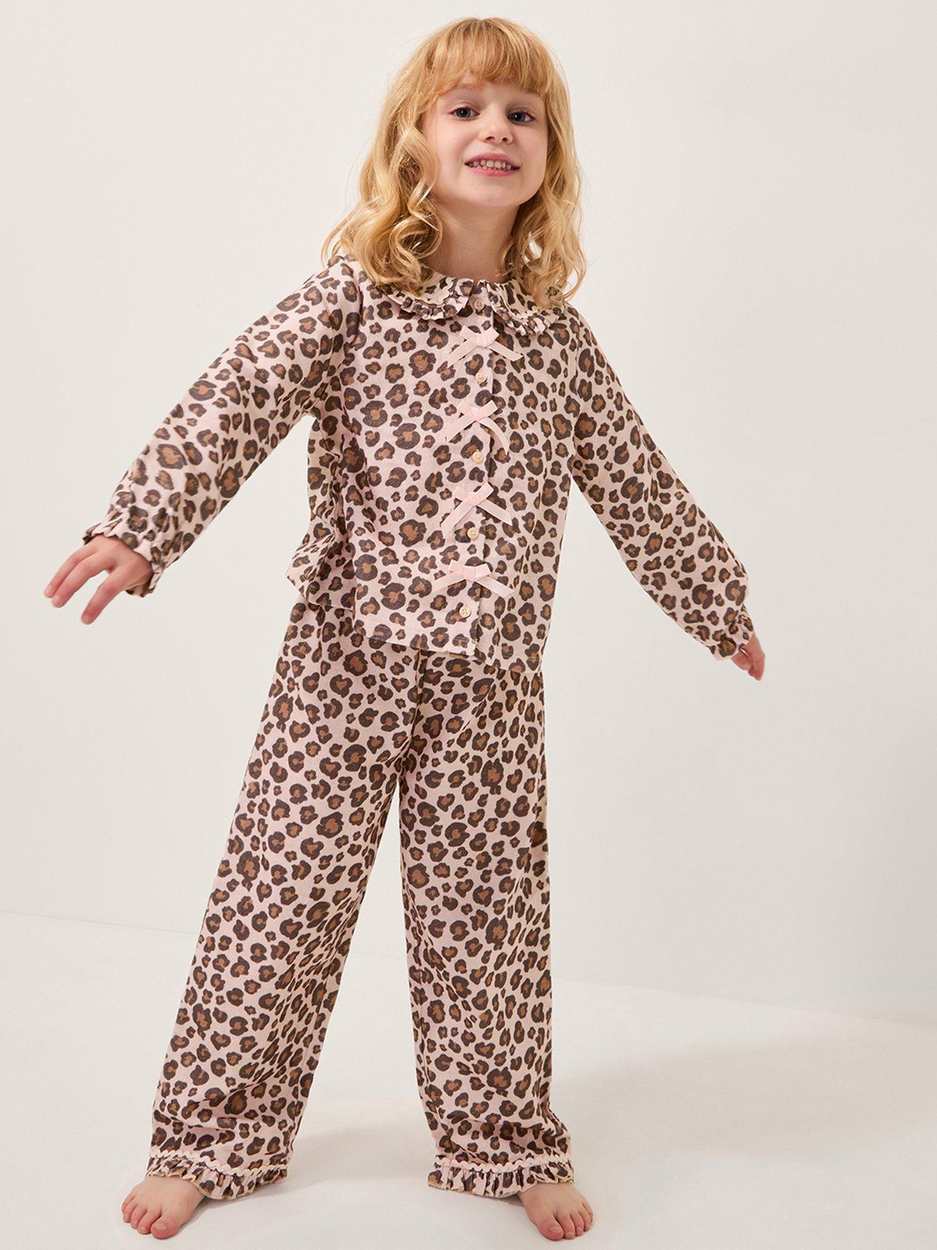 undefined Girls Woven Animal Print Bow Pyjamas - Pink
