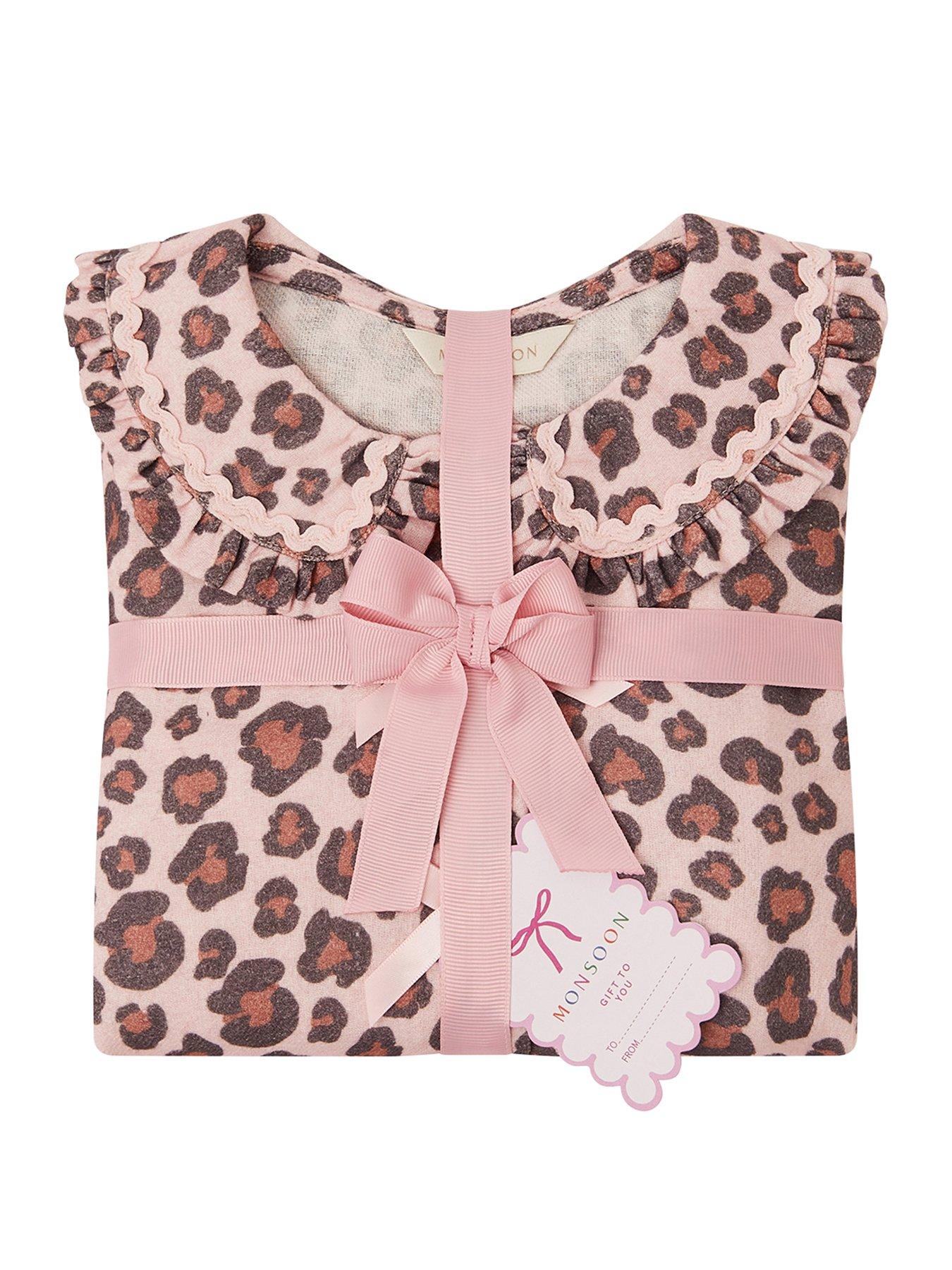 Image 5 of 5 of Monsoon Girls Woven Animal Print Bow Pyjamas - Pink