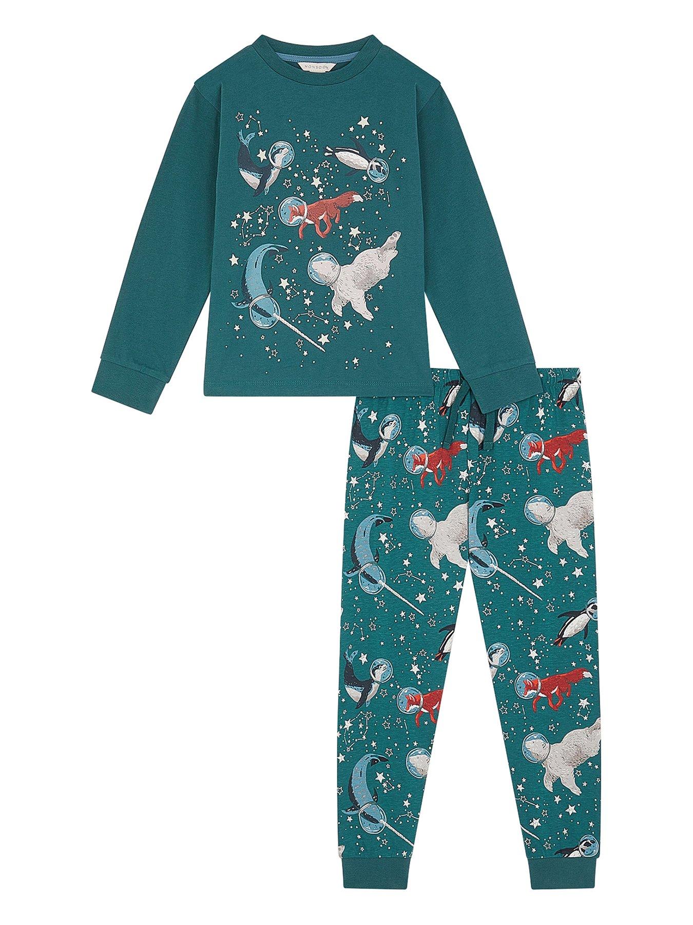 undefined Boys Jersey Glow In The Dark Space Pyjamas - Green