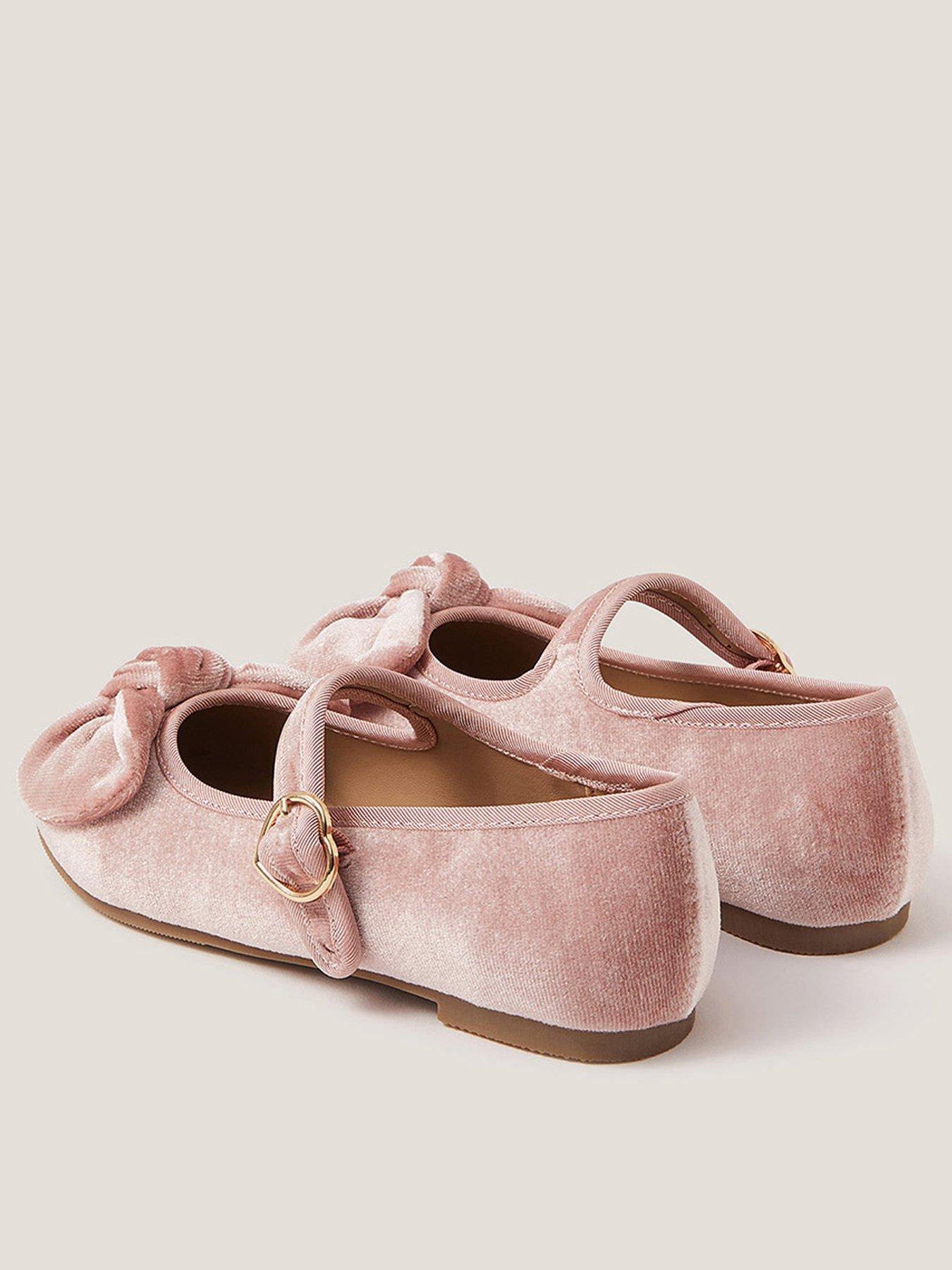 Image 3 of 3 of Monsoon Girls Velvet Bow Ballerina Shoes - Pink