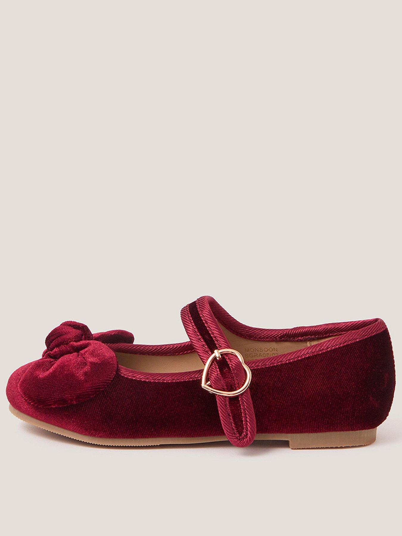 monsoon-girls-velvet-bow-ballerina-shoes-dark-red