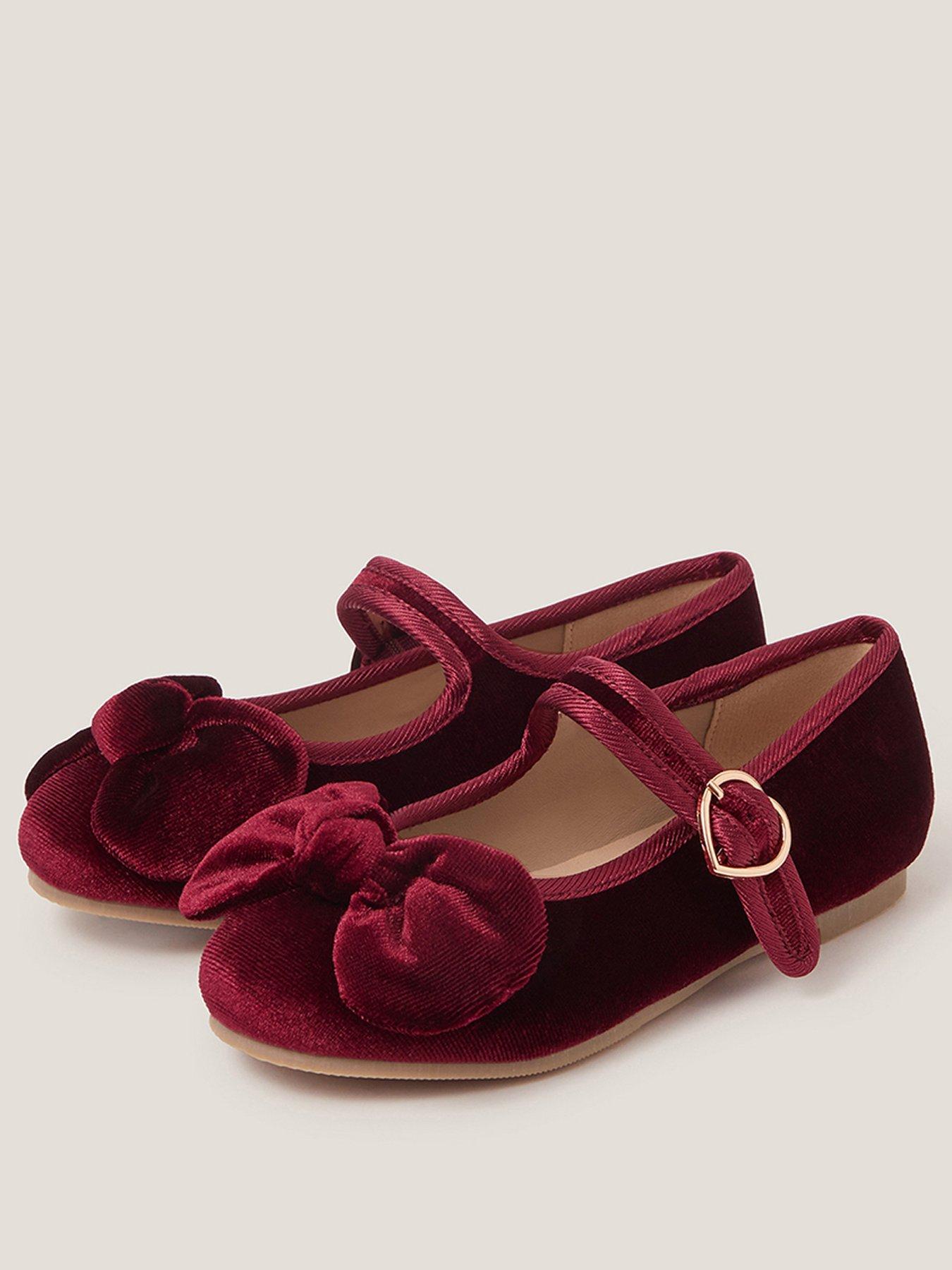  image of monsoon-girls-velvet-bow-ballerina-shoes-dark-red