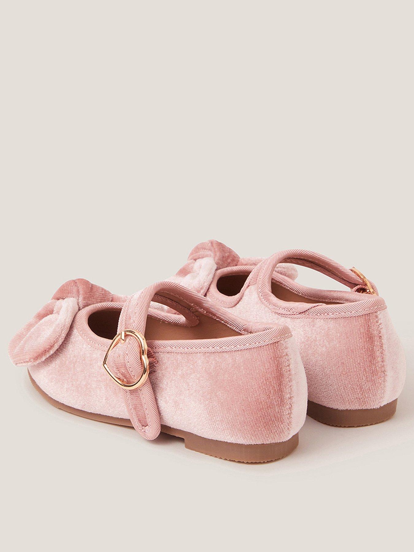Image 3 of 3 of Monsoon Toddler Girls Velvet Bow Ballerina Shoes - Pink